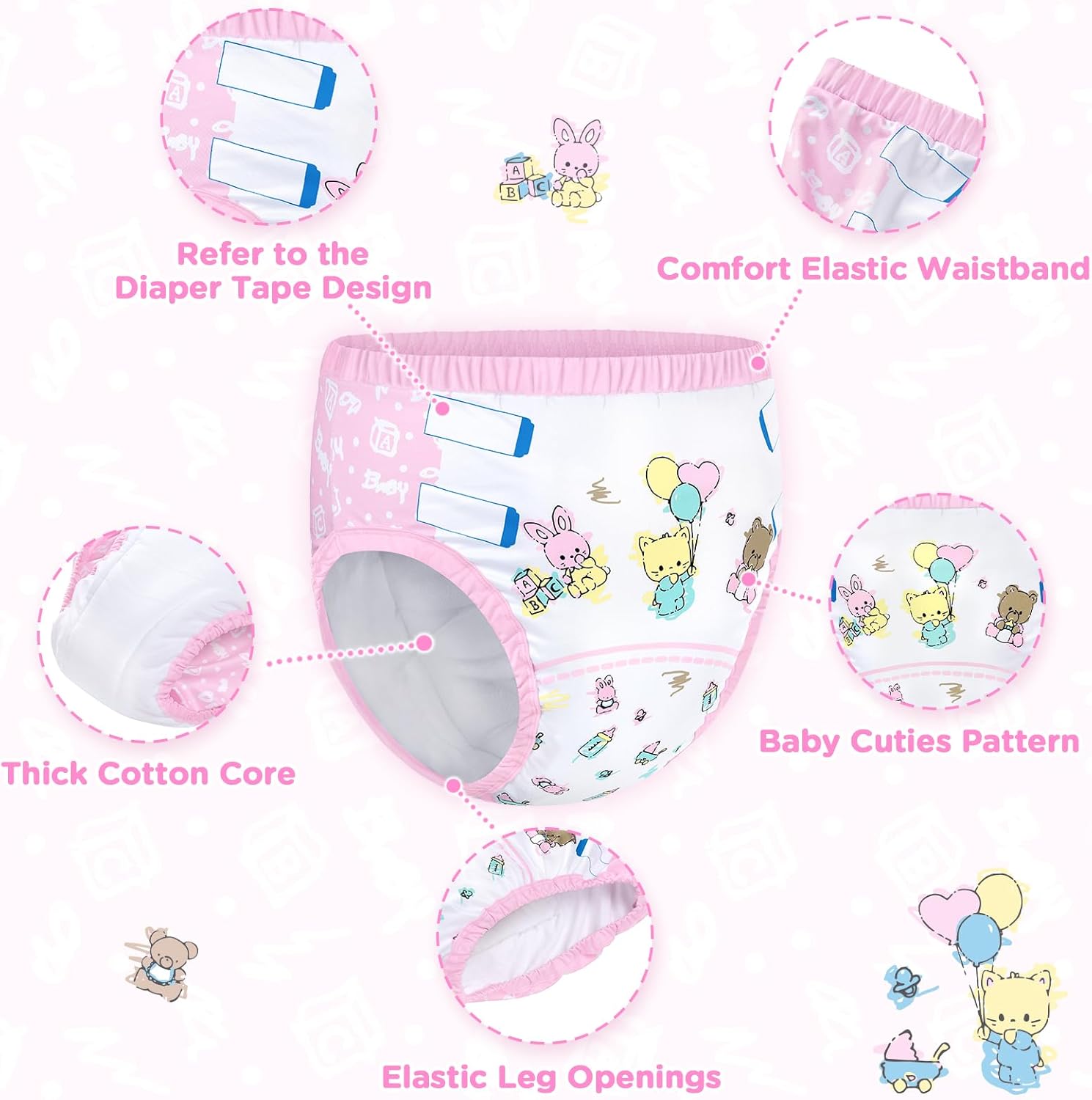 LittleForBig Soft Silky Underwear Comfortable Washable Reusable Waterproof Adult Training Pants - Baby Cuties M - Image 2