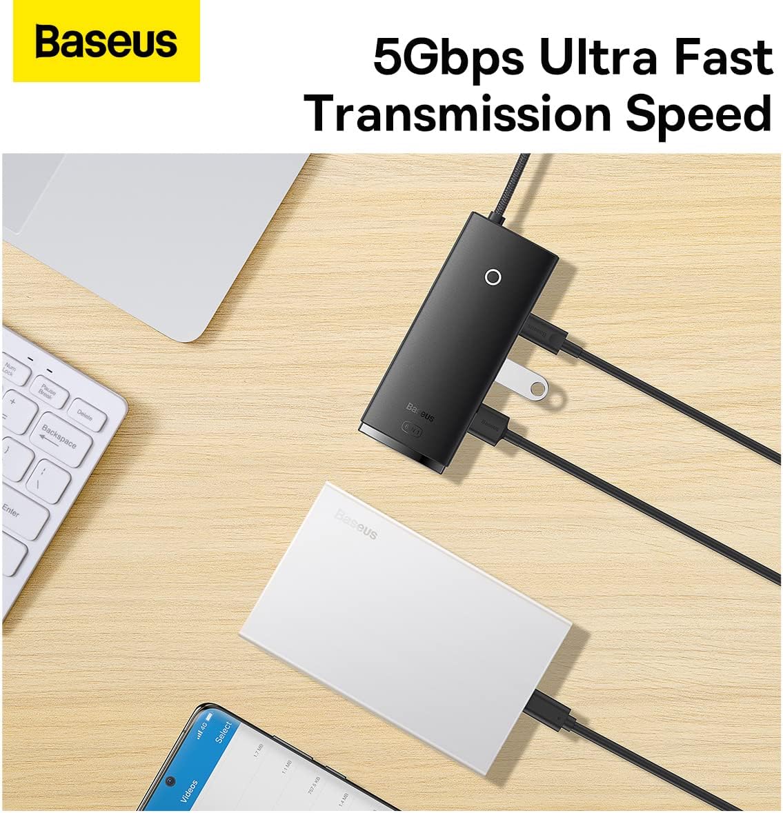 Laptop connected to an external 4K monitor via the Baseus Type-C Hub