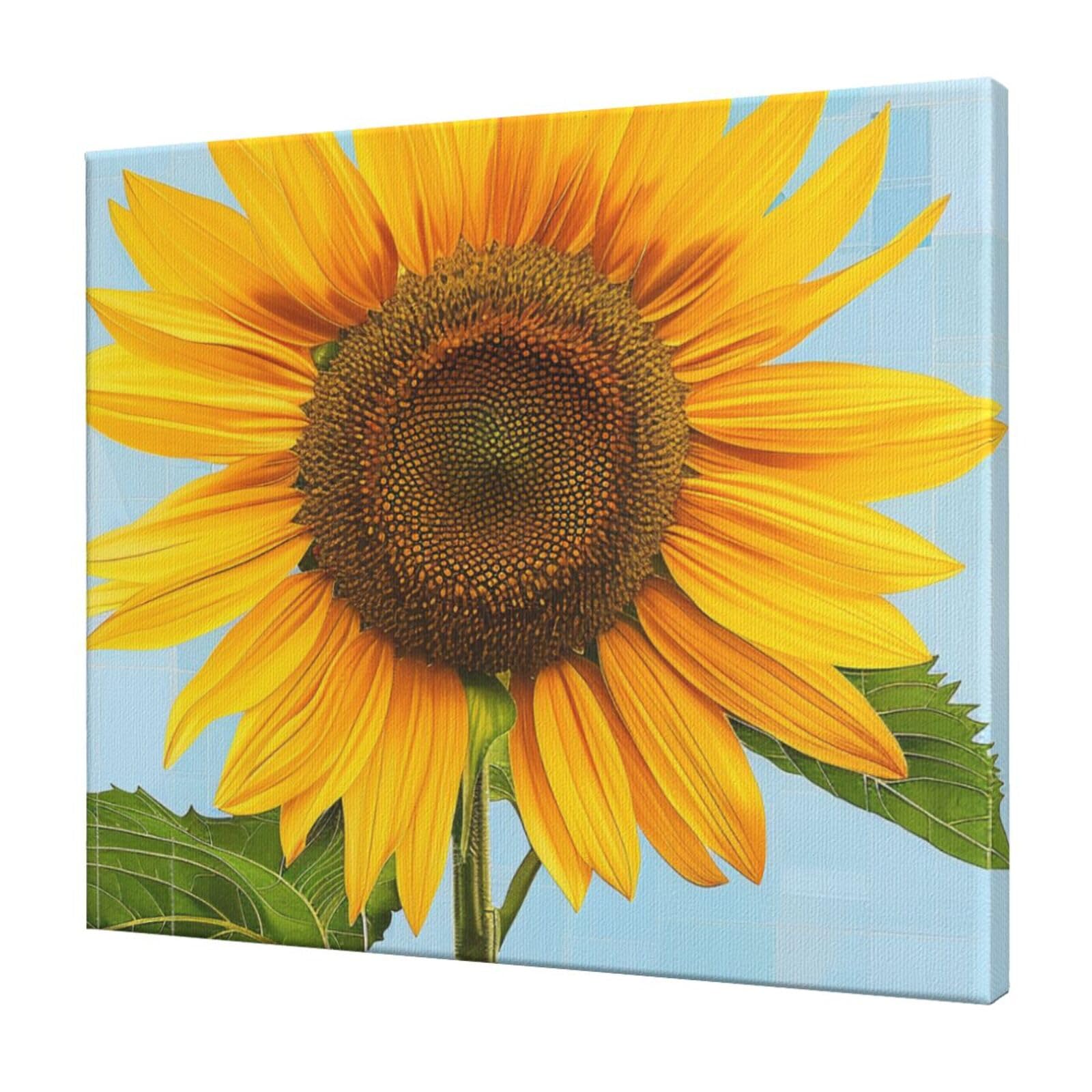 YKLJG Bloom Sunflowers Printed Wall Art Canvas Prints 60x50 CM Wooden Framed Picture Painting Artwork for Bedroom Kitchen Home Office Decor
