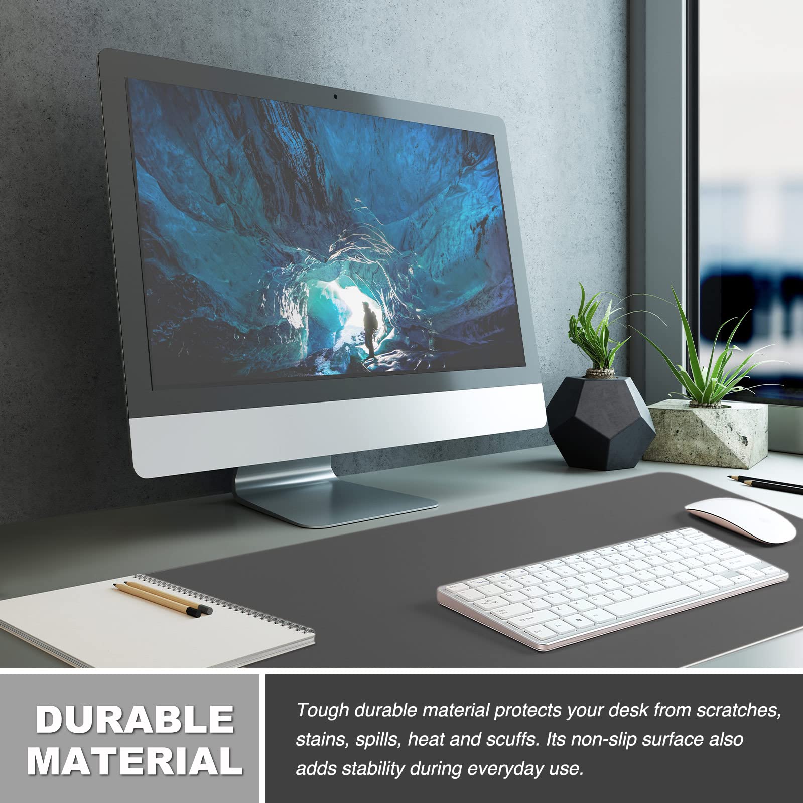 K KNODEL Desk Mat, Mouse Pad, Desk Pad, Waterproof Desk Mat for Desktop, Leather Desk Pad for Keyboard and Mouse, Desk Pad Protector for Office and Home (Dark Gray, 31.5" x 15.7")