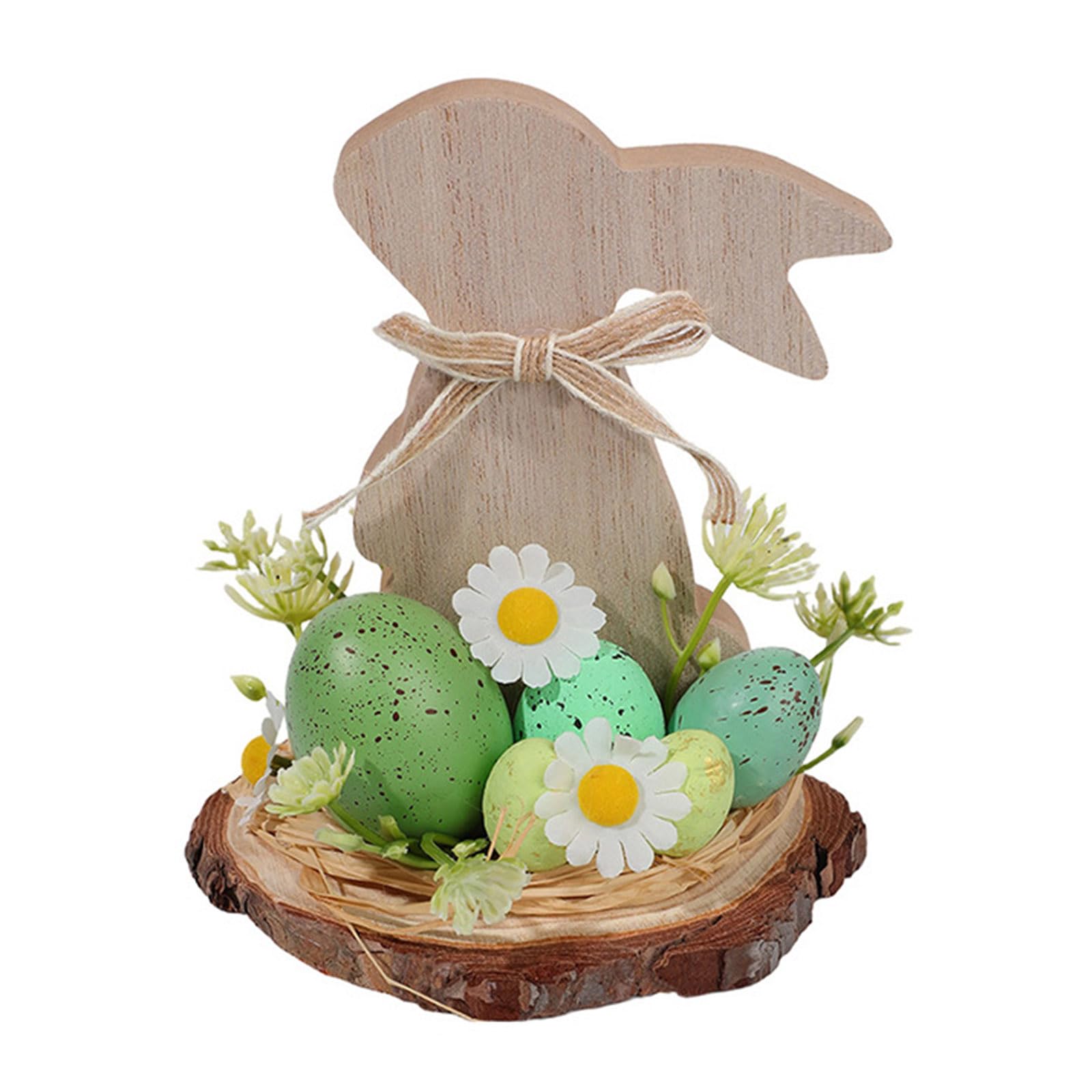 CRFFZ Wood Hare Figurine Easter Decoration for Living Room Nursery Tabletop Mantels Display and Party Centerpieces Easter Table Centerpiece Wooden