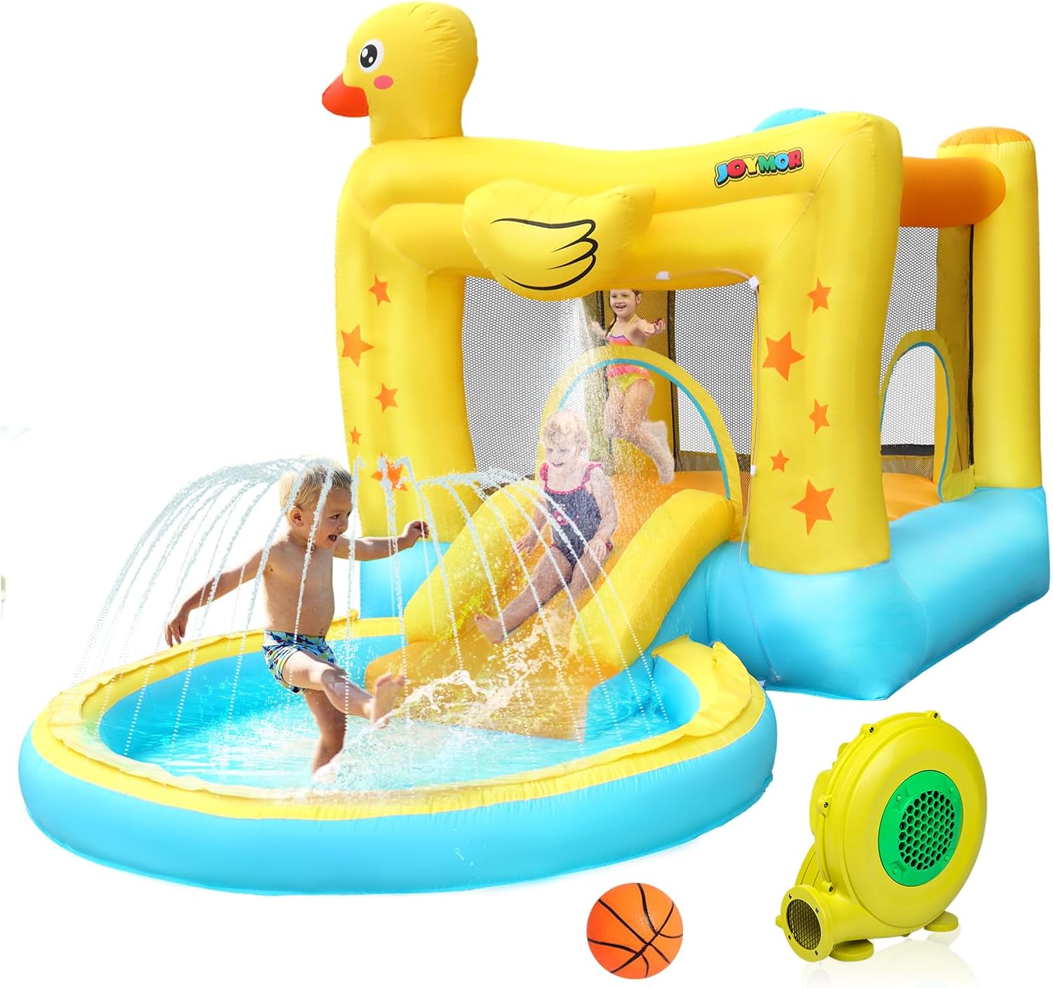 (2026 New) JOYMOR Water Slide Bounce House w/Ball Pit, Slide, Sprinklers, Toddler Bounce House Castle Indoor Outdoor, Inflatable Water Slide for Kids 3-6 (Air Blower, Carrying Bag Included)