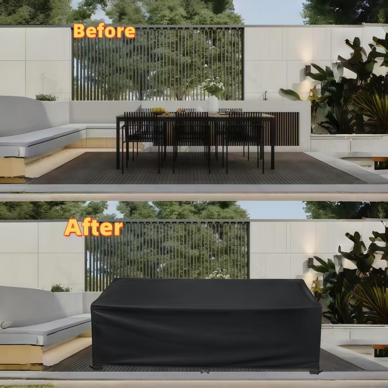 Copertura de Mobili da Giardino 375x110x90cm Telo 420D Oxford Impermeabile Antivento Antipolvere Copri Tavolo da Esterno con Coulisse Copritavolo Telo Copri Mobili da Esterno