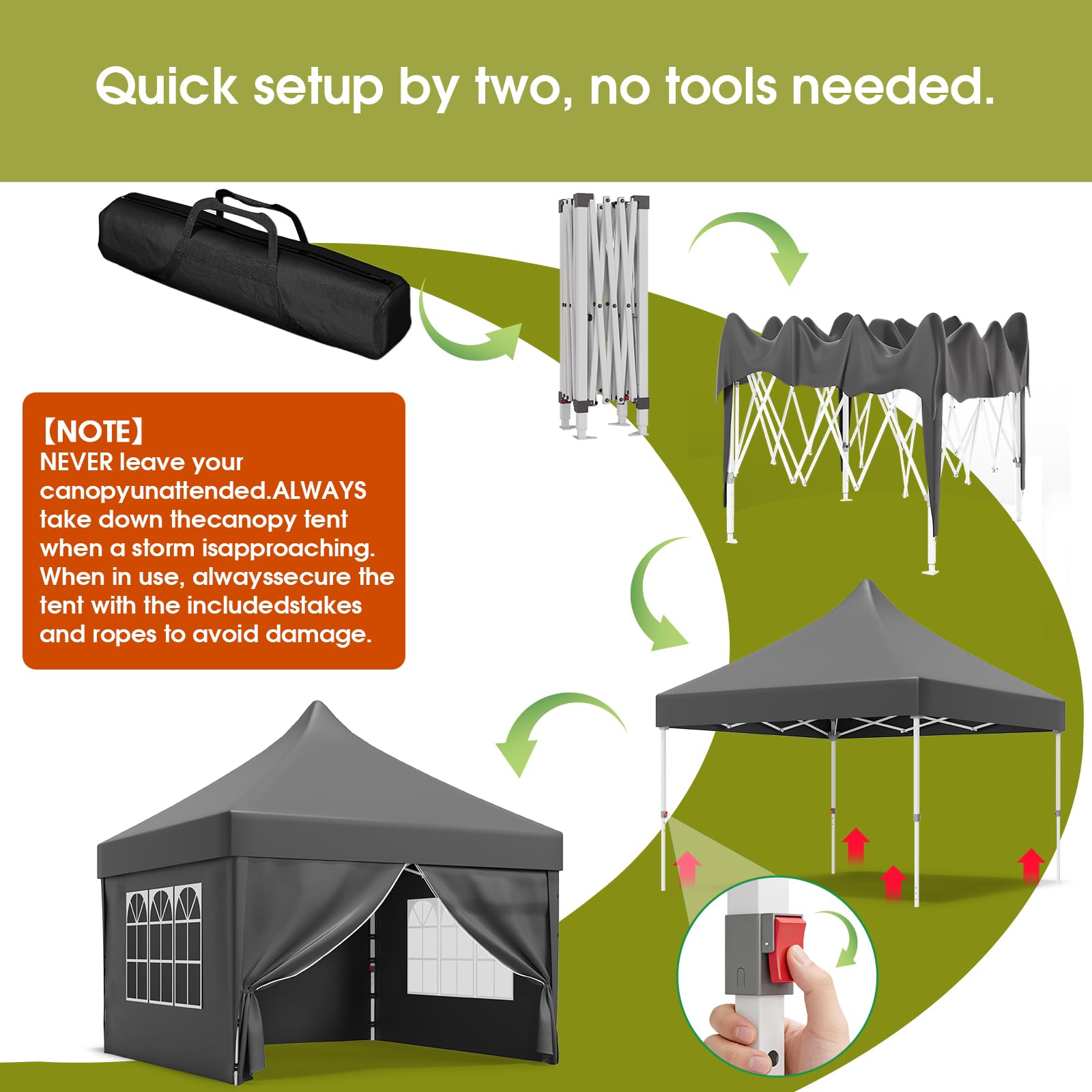 JUMMICO Gazebo 3x3 Pieghevole Impermeabile, 10cm di Altezza Interna Supplementare, Tessuto Robusto e Durevole, con Pareti Laterali, Ideale per Cortile, Balcone, Campeggio e Altro, Grigio