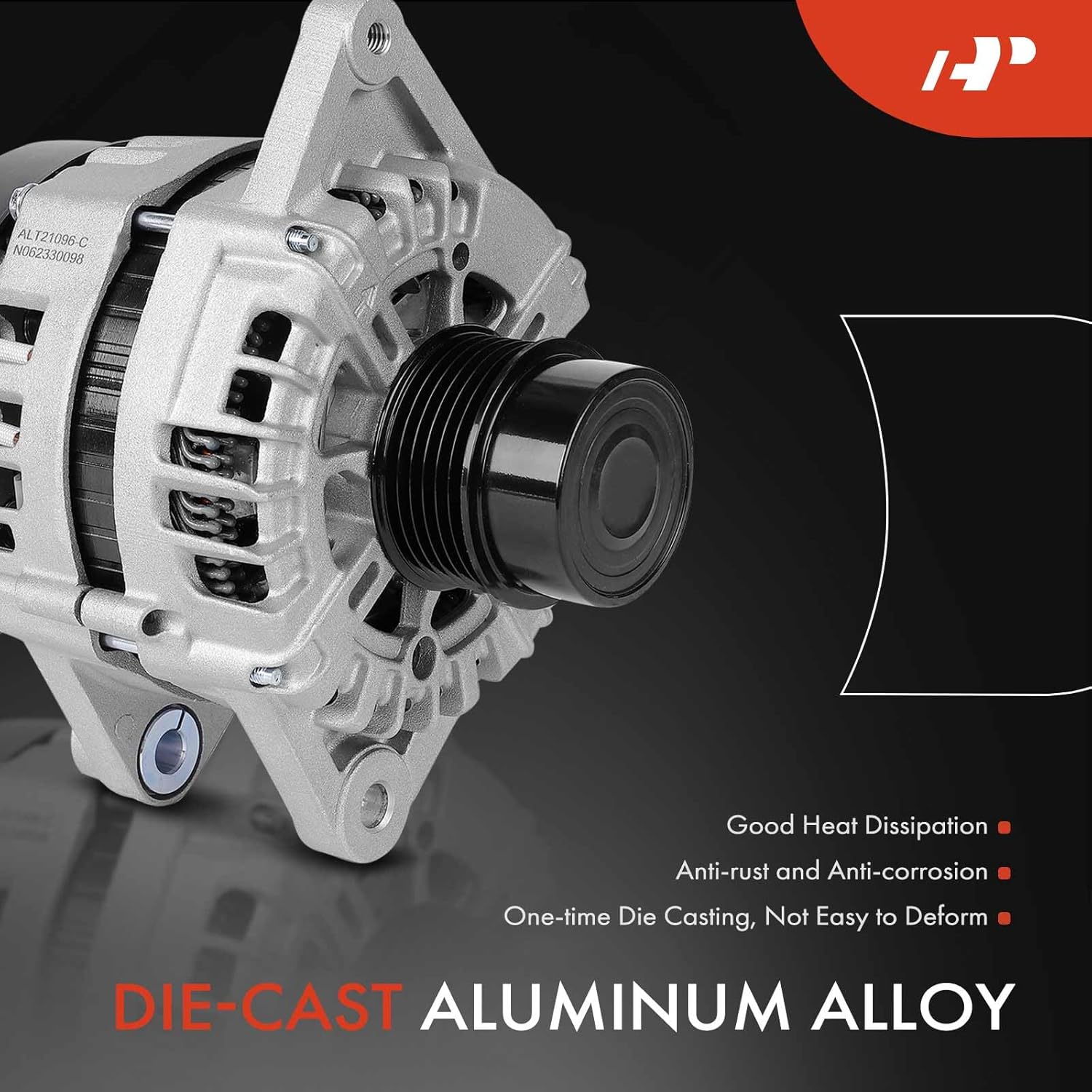 A-Premium Alternator Compatible with Kia Soul 2017-2019, Rio 2018-2019, Seltos 2021 & Hyundai Accent 2018-2019, 1.6L, 12V 130A 6-Groove Clutch Pulley Clockwise, Replace# 2626125, 37300-2B970