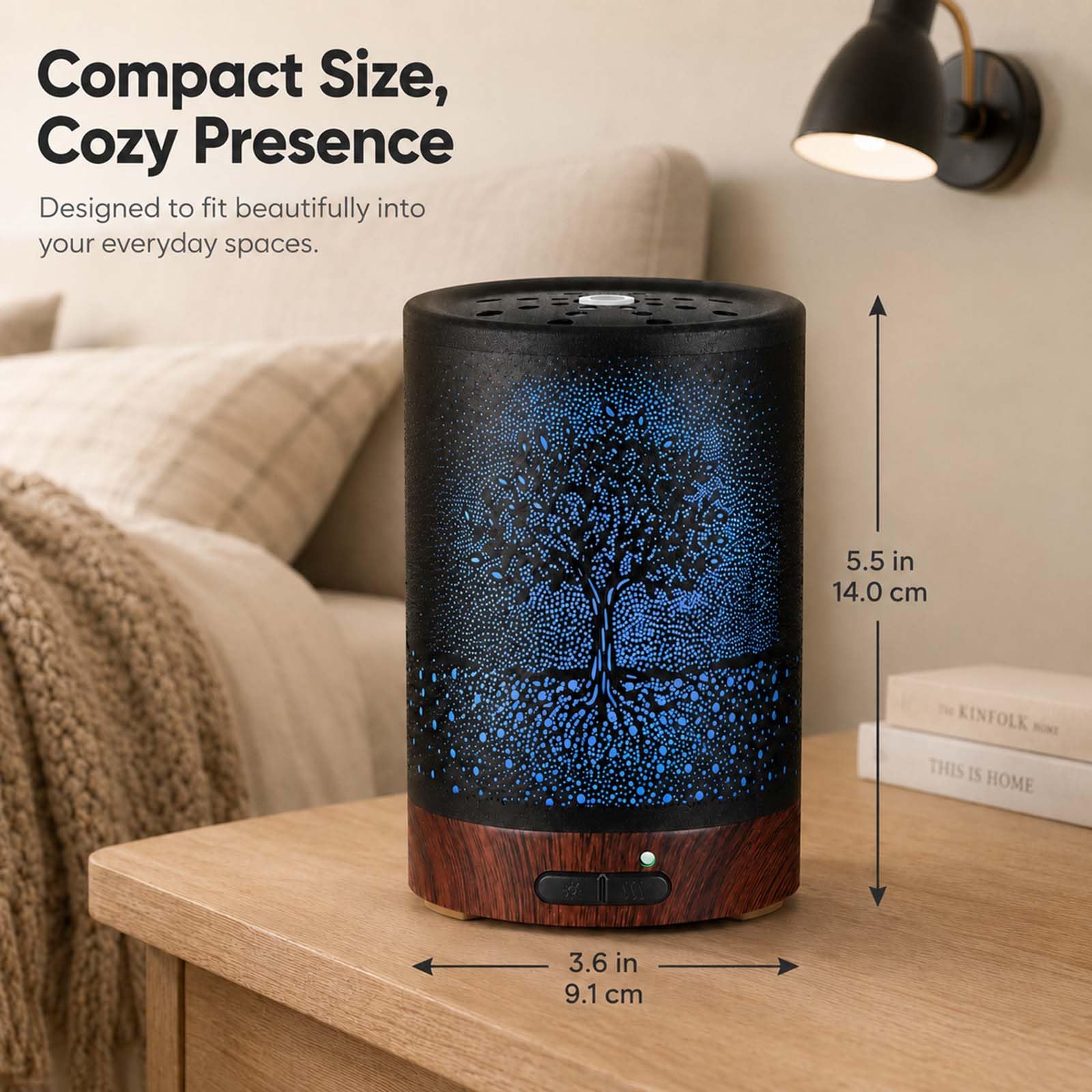 Diffusore di oli essenziali, diffusore per aromaterapia, con luce in 7 colori e spegnimento automatico, umidificatore a nebbia fredda in metallo, per casa e ufficio (albero)