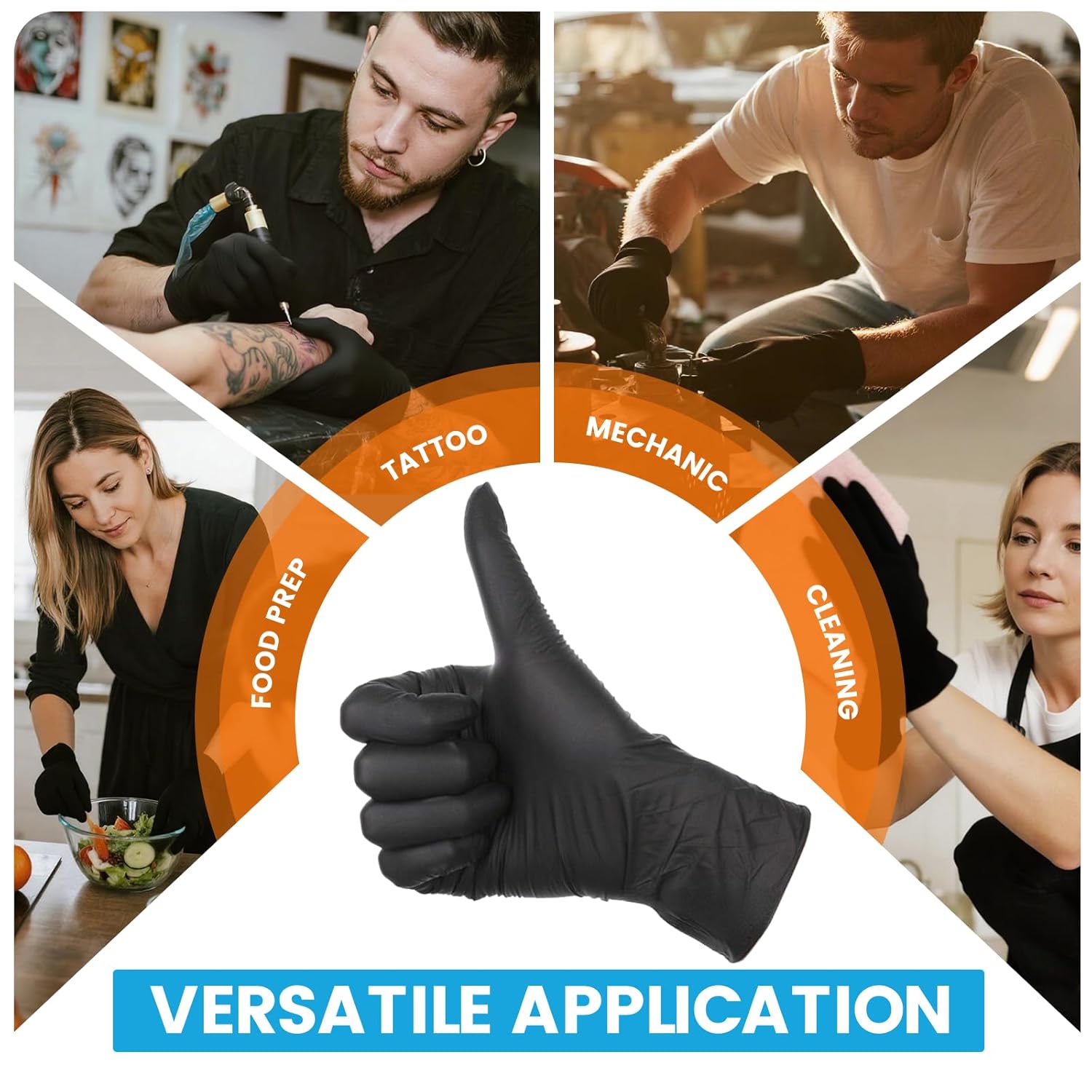 ANBOSON Nitrile Gloves ASTM D6319 - Food Handling - Powder Free and Latex Free 6 Mil Thickness Disposable Gloves for Food Preparation, Cooking, Baking, Grilling - Large, Black of 100 Pcs