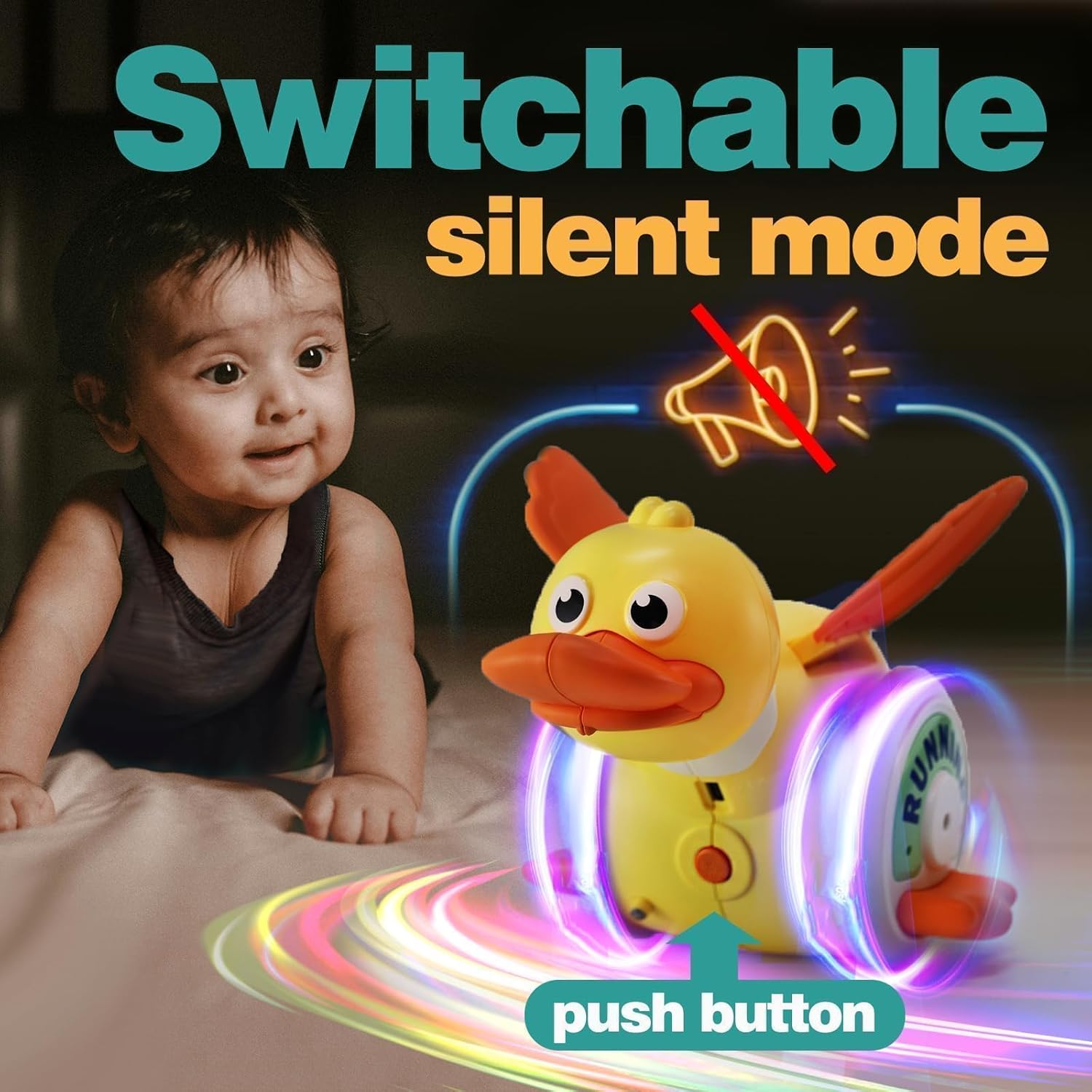 Duck Toys for Toddlers 1-3, Tummy Time Crawling Toys for Babies 6-12-18 Months, Light Up Musical Learning Toys for Infants Newborn 0-3-6 Months Boys & Girls, Easter Basket Stuffers Birthday Gifts