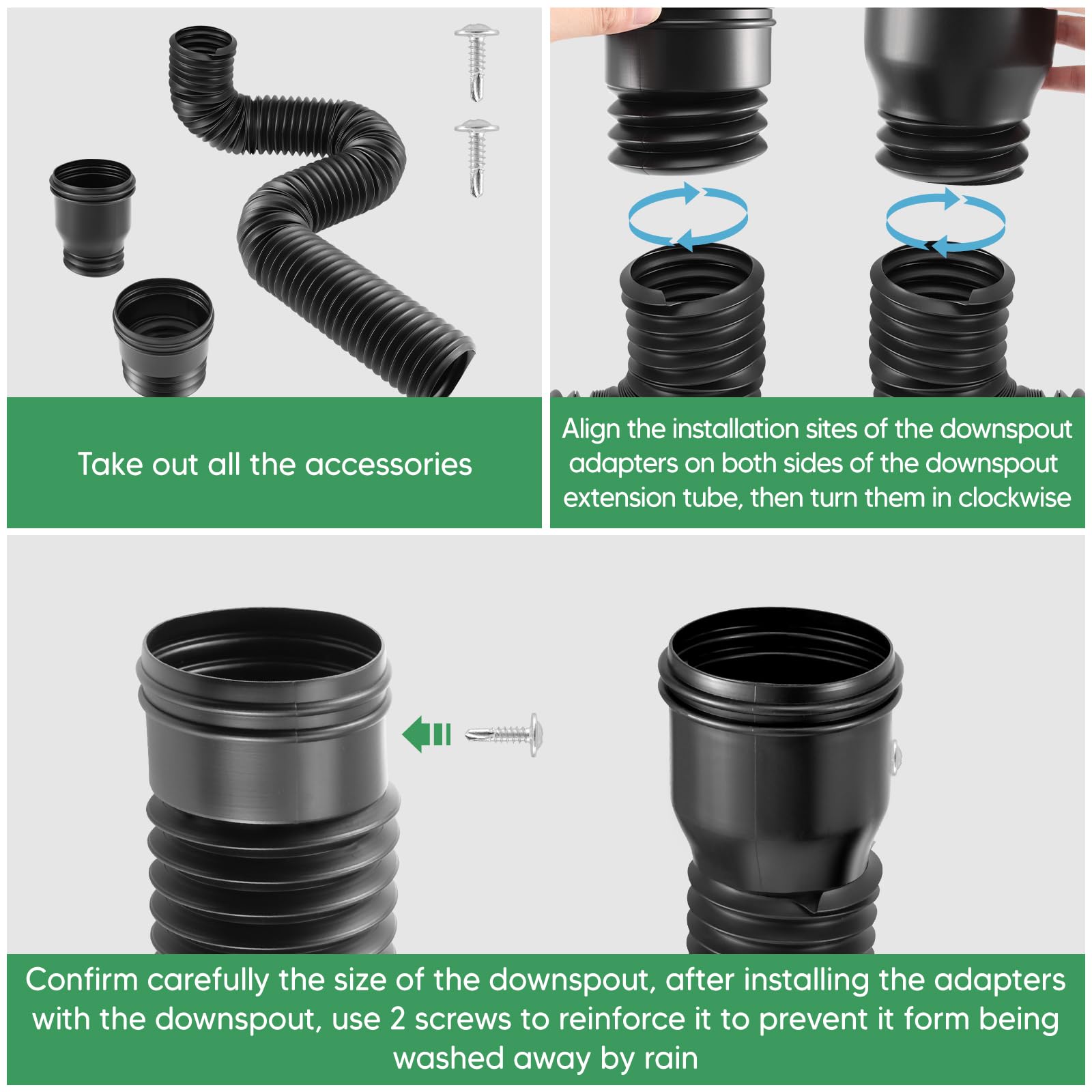 Catch Basin Downpipe Extension Set, 150cm Circular Extendable Rain Gutter Downspout, Extra Flexible Pipe Set, Catch Basin Downspout for Lawns, Cement Floors, Landscaped Areas, Yards, 2PCS - Image 2