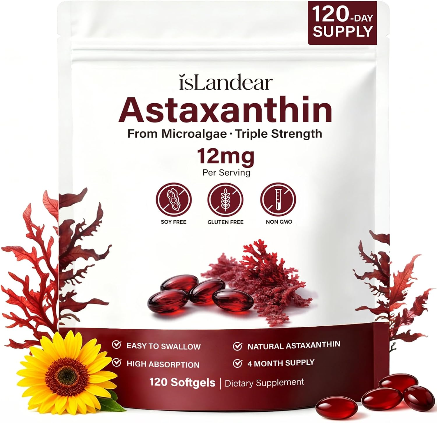 Astaxanthin 12mg Supplements for Skin, Eyes & Immune Health