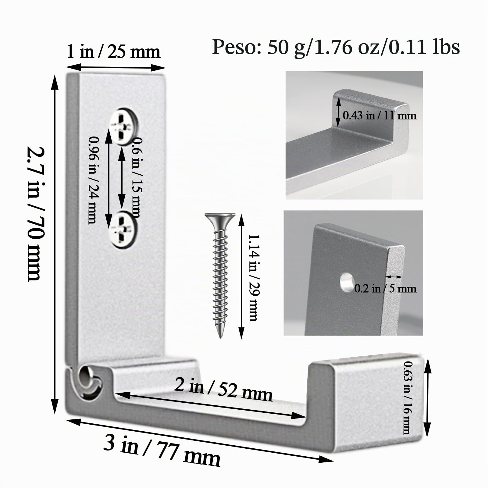 Ganchos plegables OHIYO de aleación de aluminio para trabajo pesado 6 piezas con tornillos de montaje