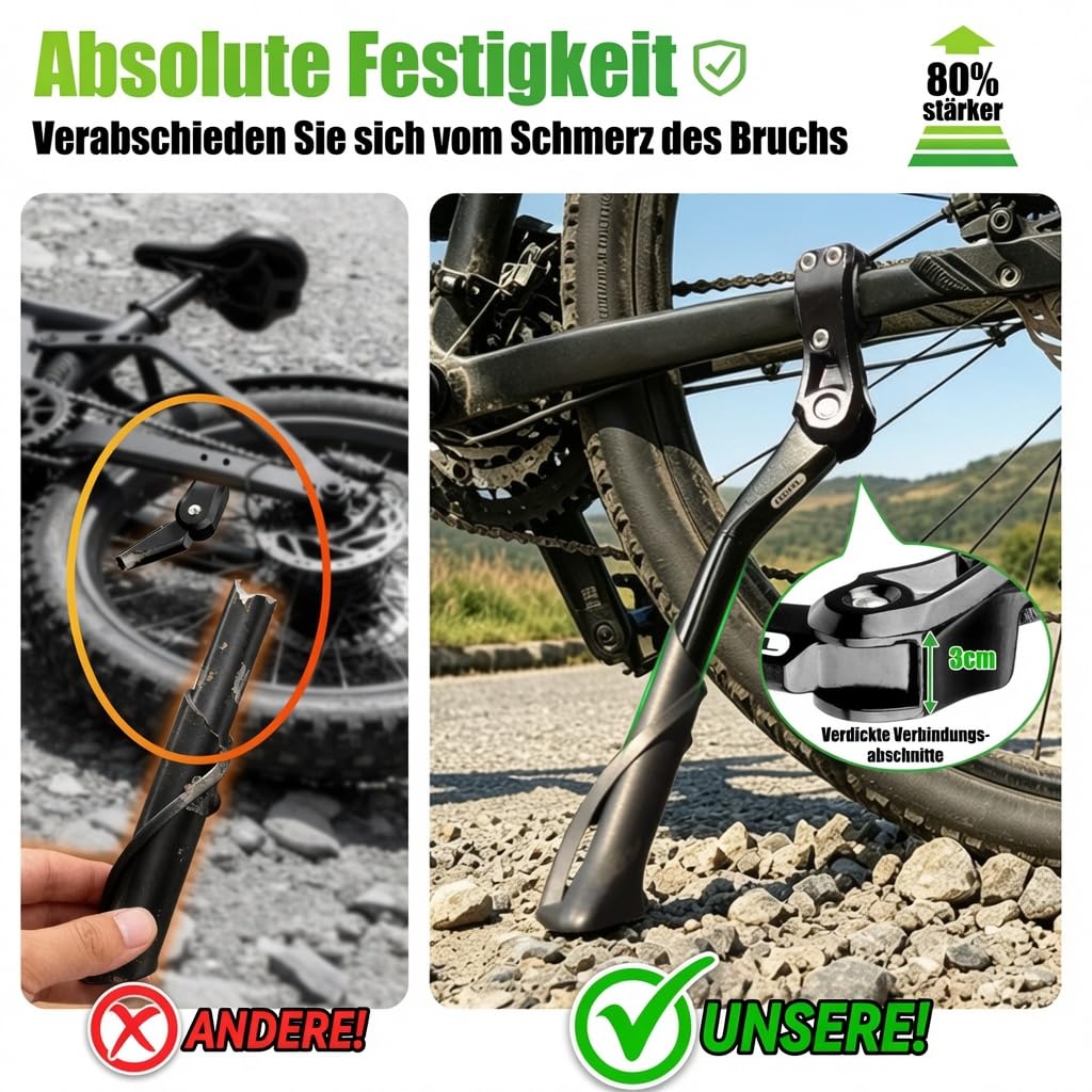RBRL Fahrradständer 24-29 Zoll, Höhenverstellbarer Aluminium Seitenständer mit Rutschfestem Fuß, Fahrrad ständer für Mountainbike, Trekkingrad, Cityrad und E-Bike, Extra Stabil bis 45 kg Belastung Sport & Freizeit