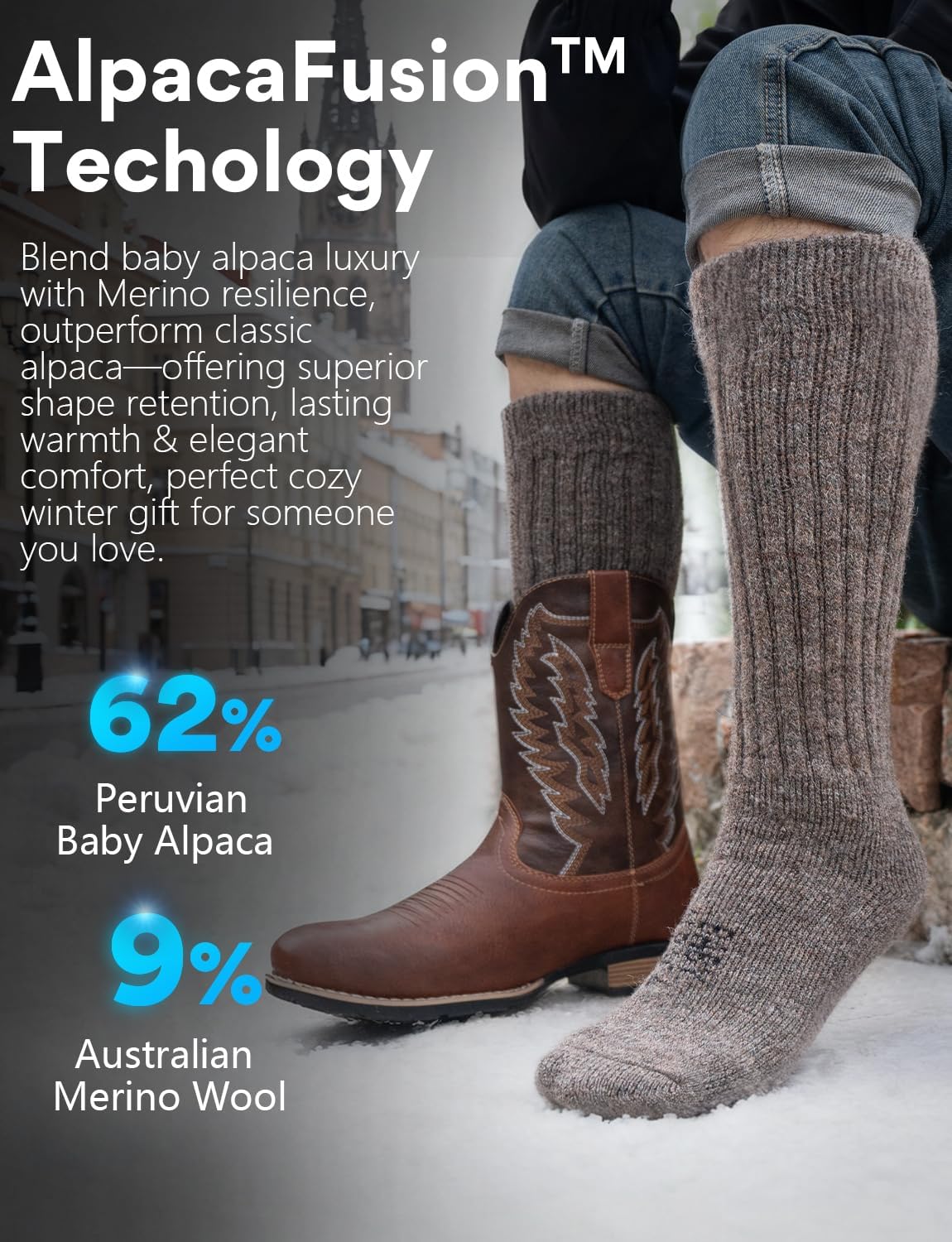 Alpaca Wool Knee High Terry Lined Boot Socks Heavyweight,Winter Thick Warm Fleece Thermal Moisture Wicking - Image 4