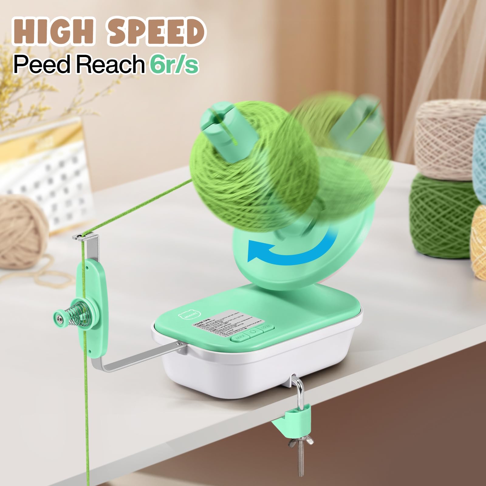Avvolgitore elettrico avvolgitore per filati ad alta velocità, tre velocità, regolabile, 4-10 oz, grande avvolgitore automatico per uncinetto, ottimo aiuto per lavorare a maglia-verde