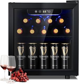 Antarctic Star Wine Cooler 12 Bottle 48 Can Mini Fridge Beverage Refrigerator Small Wine Fridge Beer Soda Glass Door Quiet Compressor Freestanding for Home Kitchen Bar 1.3 Cu.Ft