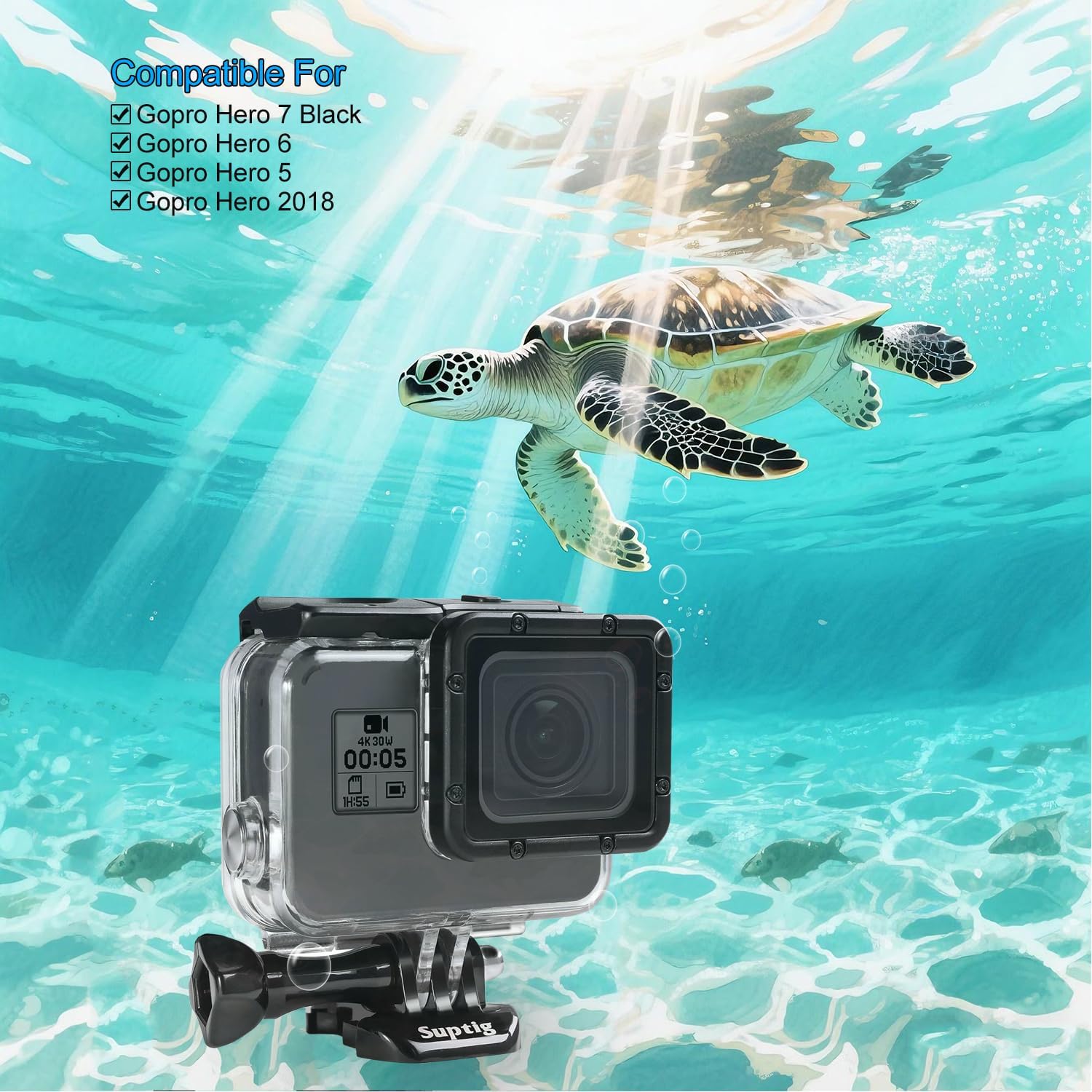 Suptig Waterproof Case, Dive Case for Gopro Hero 7 Black, Hero 6, Hero 5& 2018 Action Camera Waterproof 147ft(45Meters)