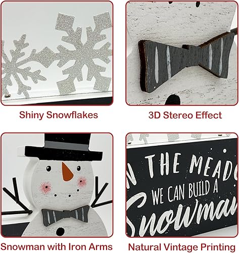 Miniatura 4 de decoraciones de Navidad para el hogar muñeco de nieve copo de nieve bloque granja signo de Navidad feliz madera rústica decoración de mesa para sala