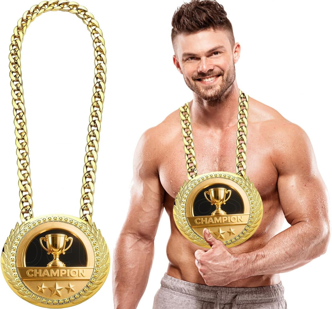 Greatest of All Time Turnover Chain - 6" Big Gold Awards Medal Goat Trophy Necklace Champion Chain for Football Fantasy Basketball Soccer Sports Achievements MVP Turnover Chain Athlete Prize Gifts