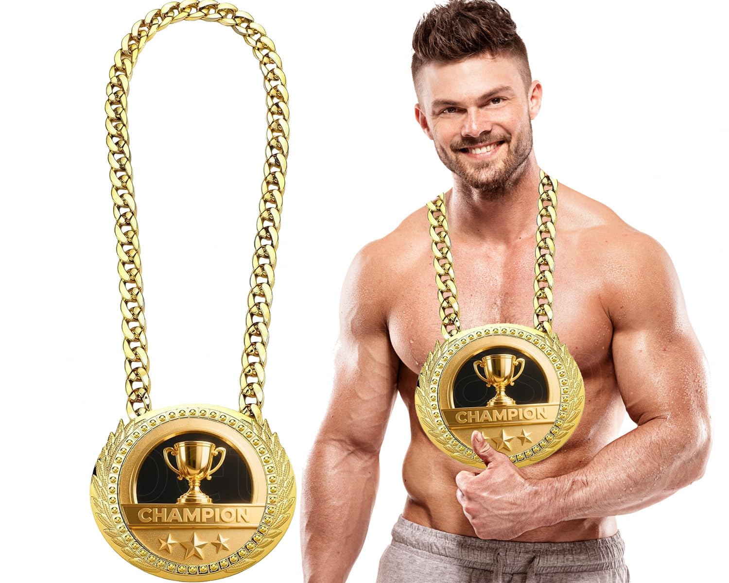 Greatest of All Time Turnover Chain - 6" Big Gold Awards Medal Goat Trophy Necklace Champion Chain for Football Fantasy Basketball Soccer Sports