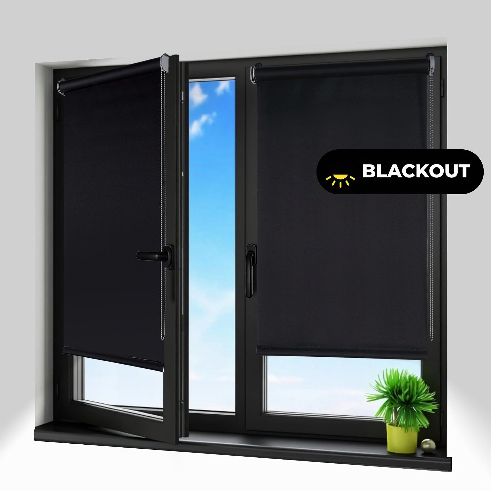 Estores Opacos sin taladrar 100% Blackout Térmicos 60x180 cm Negro | Instalación sin agujeros. Estores enrollables blackout para ventanas. Oscuridad total en dormitorio y habitación StoresDeco