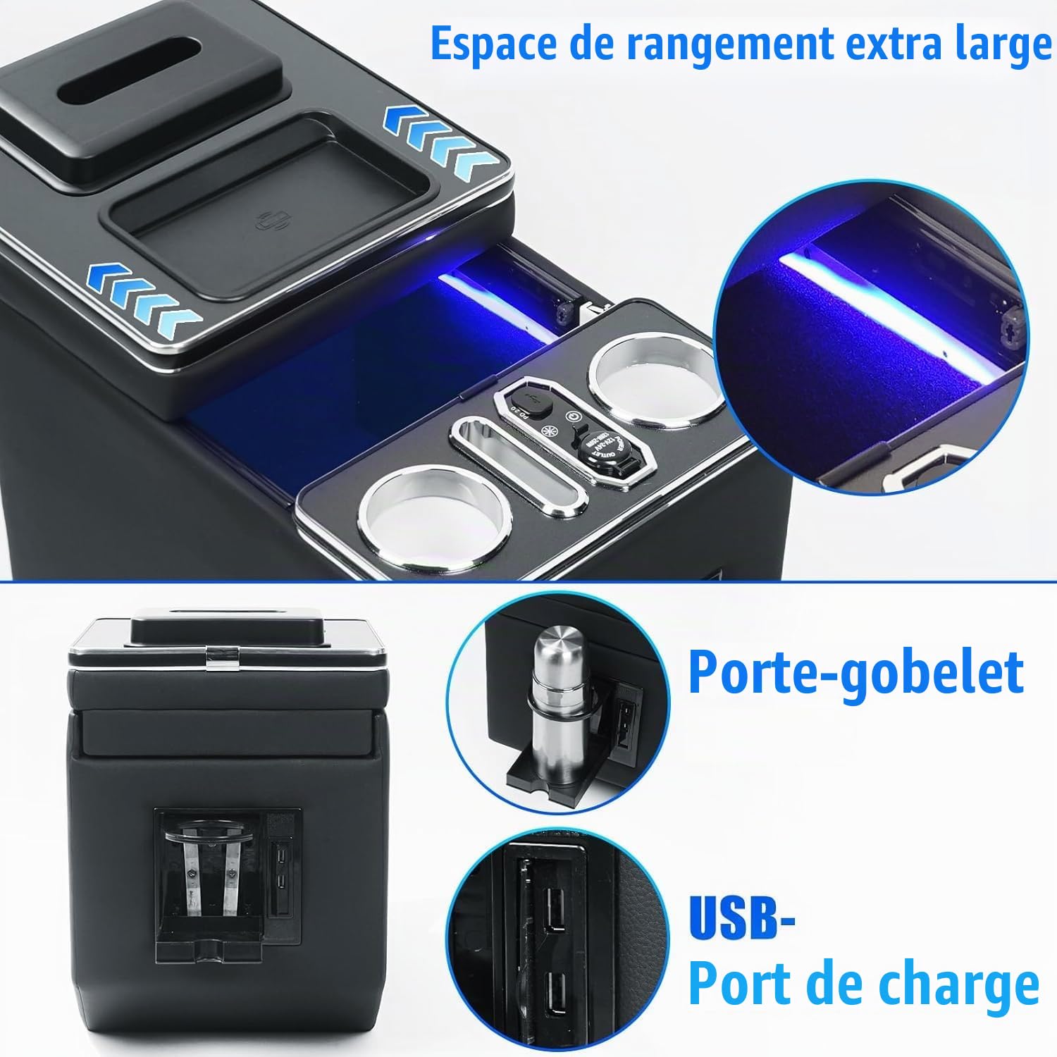 Armrest Box Storage Box with Wireless Charging, 7-Colour Ambient Light and 4 Brightness Levels, Suitable for Mercedes-Benz V-Class V220 V260 V250 V300 V300d W447 [EU Patent]