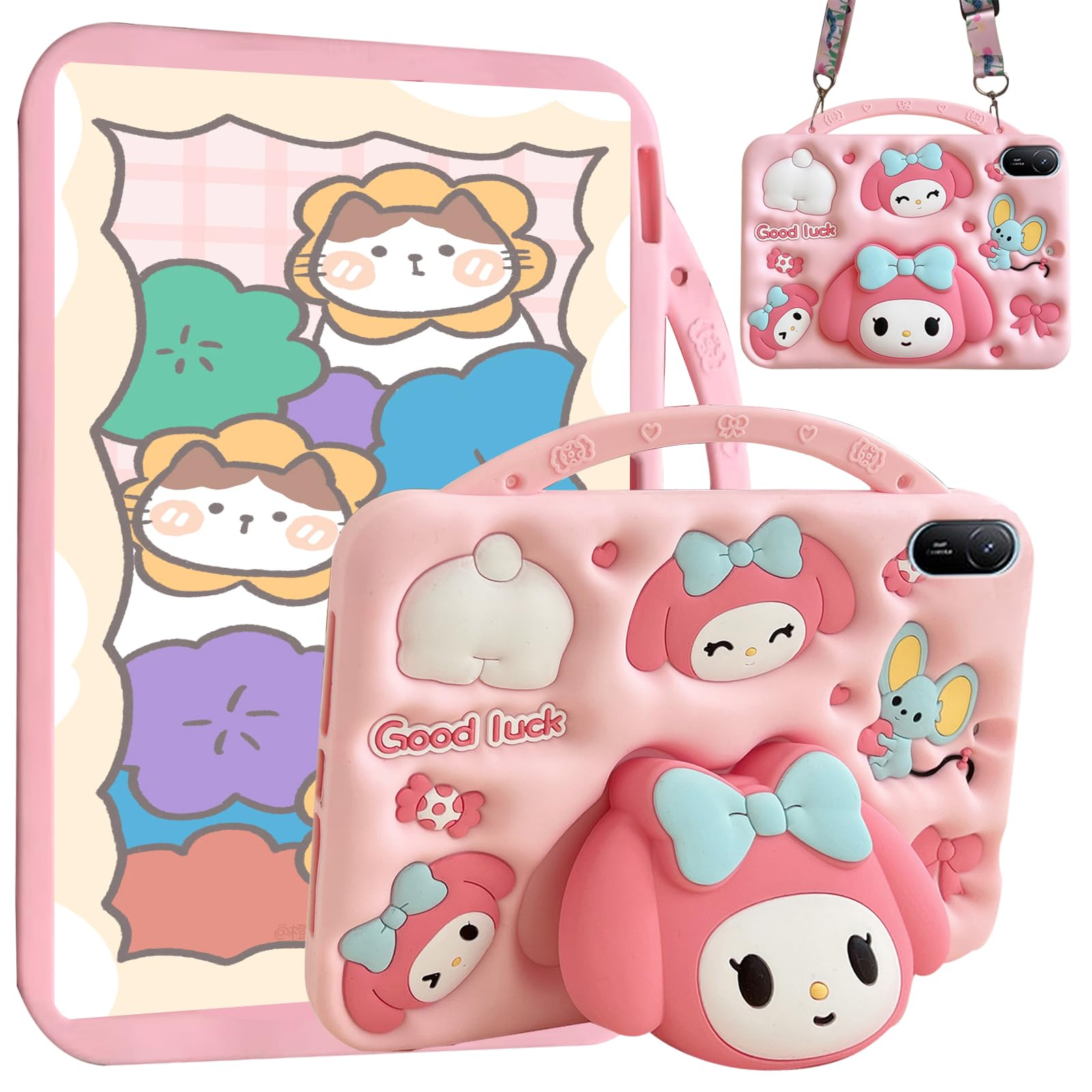 A-BEAUTY Kids Case Compatible with Huawei MatePad SE 11 Inch 2024 + 1 Pc Stylus Pen, Shockproof Silicone Cartoon Melody Cover with Handle Stand, Shoulder Strap
