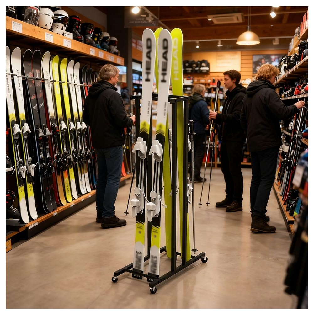 Freistehendes Ski- und Snowboardregal, Bodenständer zur Aufbewahrung von Ausrüstung in Garage, Schuppen oder Wohnung, Ski-Präsentationsständer (35 x 60 x 120 cm) – Maximale Platzausnutzung u
