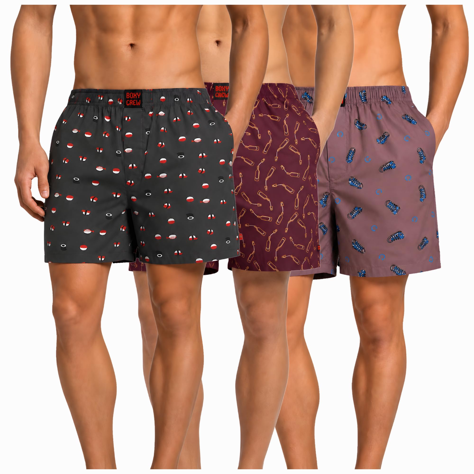 Men's 100% Cotton Boxer Shorts Pack of 3, Charcoal, Maroon & Mauve | Woven Boxers with Side Pockets, No-Marks Elastic Waistband, Breathable Relaxed Fit | Style 012-014-015-image-25
