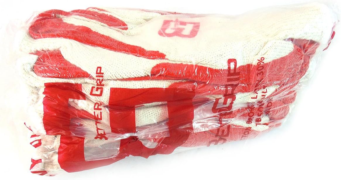 Heavy Duty Premium Knit Latex Palm Gloves, Double Dipped Coating, Red/White (BGERED,240)