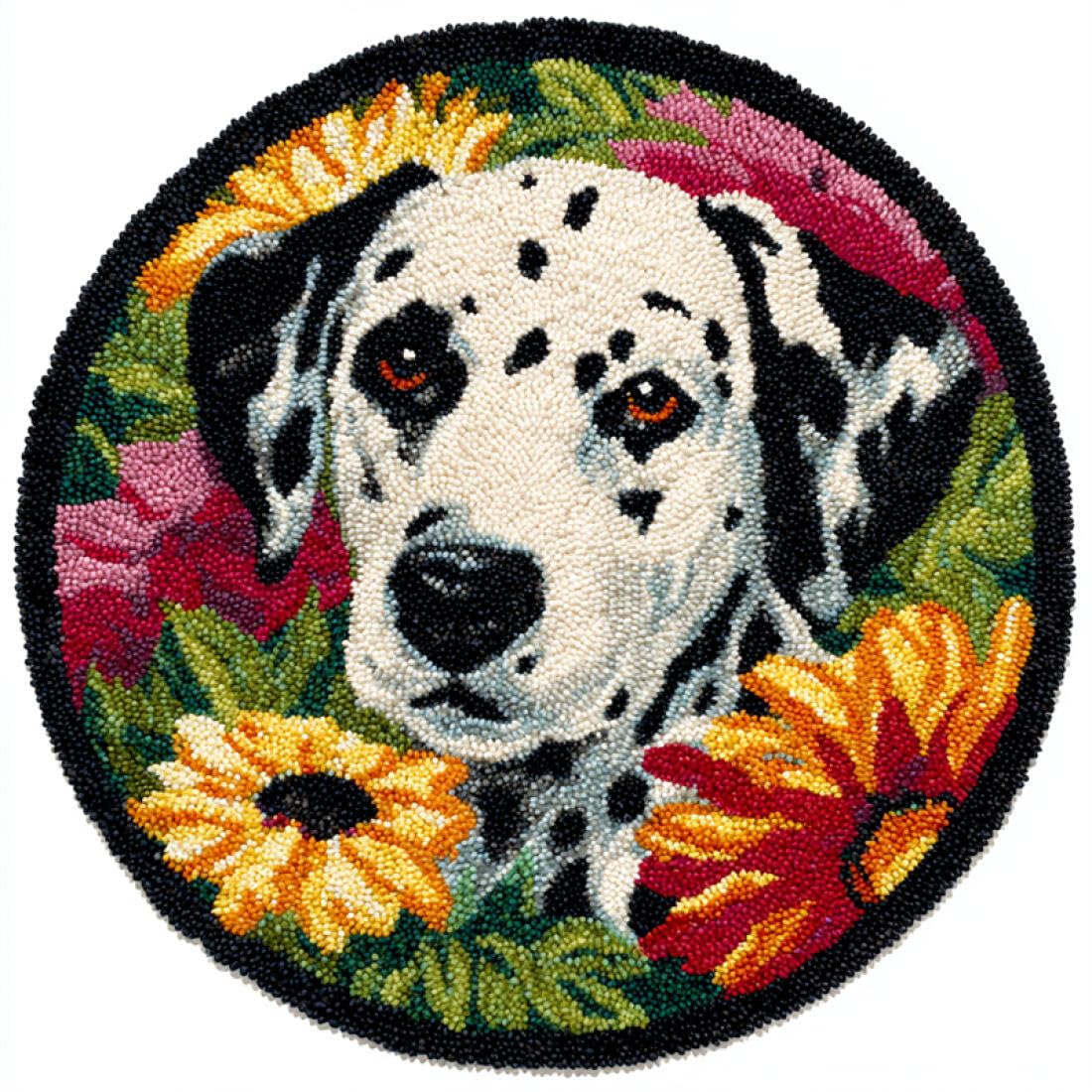 Rqwybcaxn DIY Rug Latch Hook Kits for Teens Animal Needlework Kit Cartoon Dalmatian 80x80cm Round Tapestry with Crochet Hook Study Craft Gift