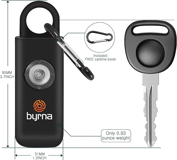 Byrna Banshee Personal Safety Alarm - 130 dB Loud Military Grade Self Defense Emergency Keychain Siren Device with LED Strobe Alert Light for Women, Men, Children, Elderly, Hikers and Runners (Black)