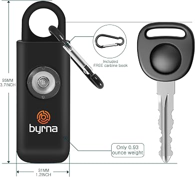 Byrna Banshee Personal Safety Alarm - 130 dB Loud Military Grade Self Defense Emergency Keychain Siren Device with LED Strobe Alert Light for Women, Men, Children, Elderly, Hikers and Runners (Black)