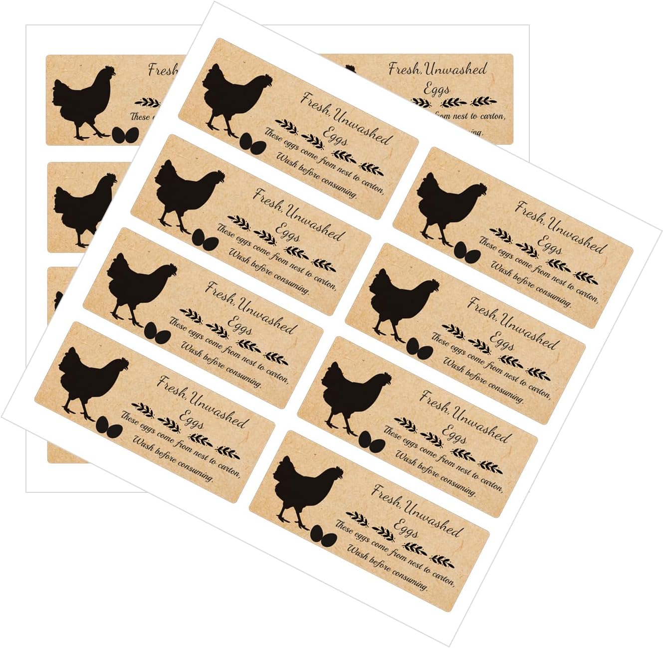 Kraft Unwashed Chicken Quail Duck Egg Carton Stickers 1 * 2.5 inch Farm Fresh Eggs Carton Labels Egg Packaging Handling Instructions Stickers for Farm Fresh Egg Business 120Pcs (Chicken)