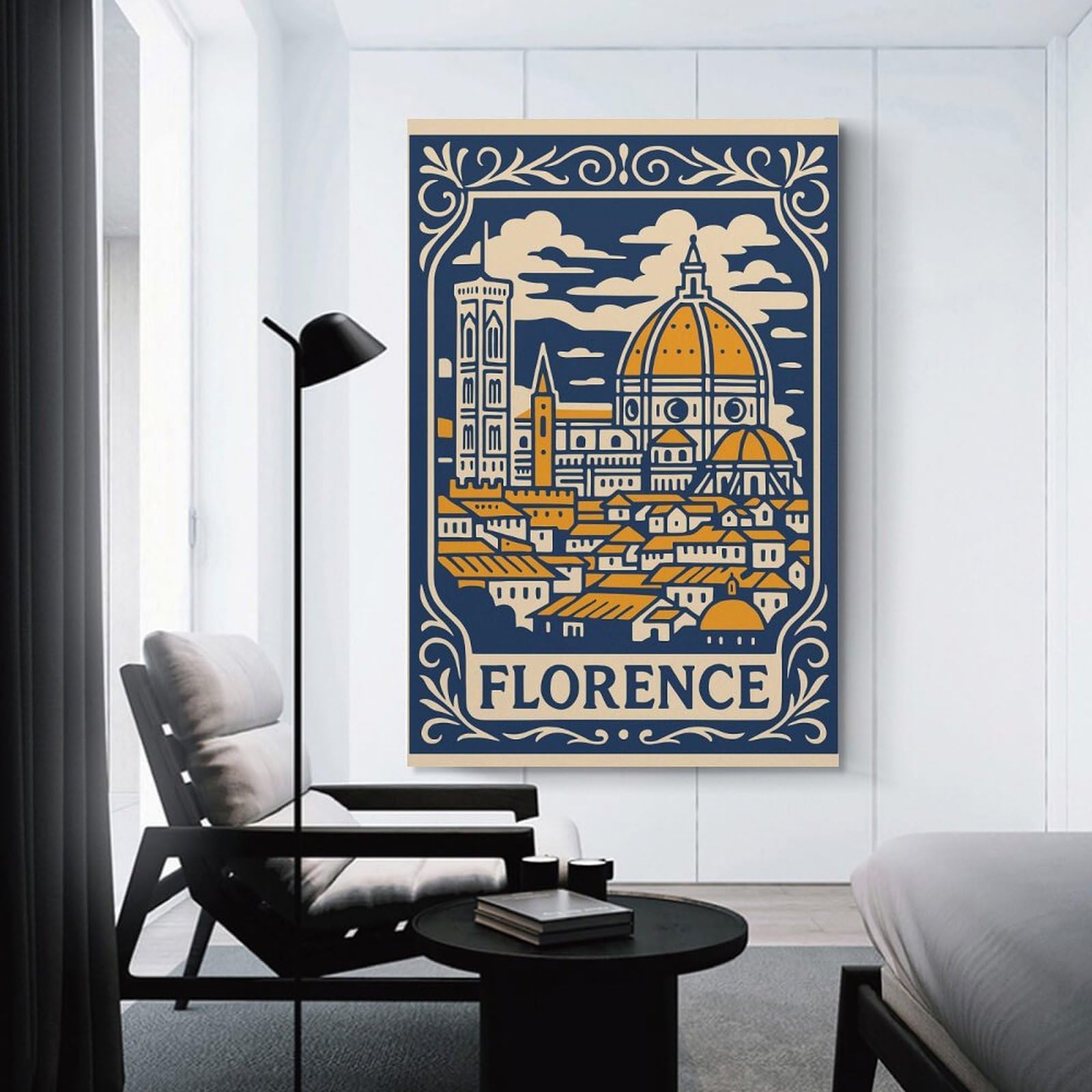 Junmoney Florence Cityscape Illustration Room Decor Wall Art, 24x36inch(60x90cm), for Bedroom Walls, Guest Spaces Or Lounges, Stylish Decor for A Restful Room Update