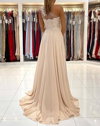 One Shoulder Chiffon Bridesmaid Dresses for Wedding Long Lace Prom Dress Aline Formal Party Gowns with Slit