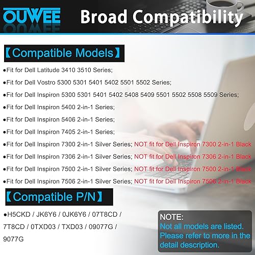 Miniatura 3 de H5CKD - Batería de repuesto para Dell Inspiron 5400 5406 7405 7300 7306 7500 7506 2 en 1 plata 5300 5301 5401 5402 5408 5409 5501 5502 5508 5509