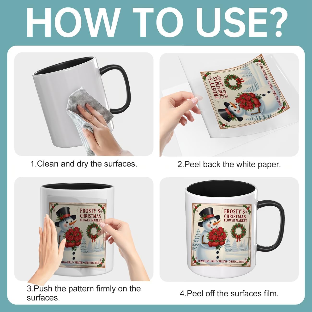 12 Pcs Vintage Christmas UV DTF Cup Wraps, Waterproof Rub on Transfer Stickers for Glass Cups & Mugs, Retro Holiday Decals with Snowman, Wreath, Hot Cocoa & Gingerbread Designs for DIY Crafts