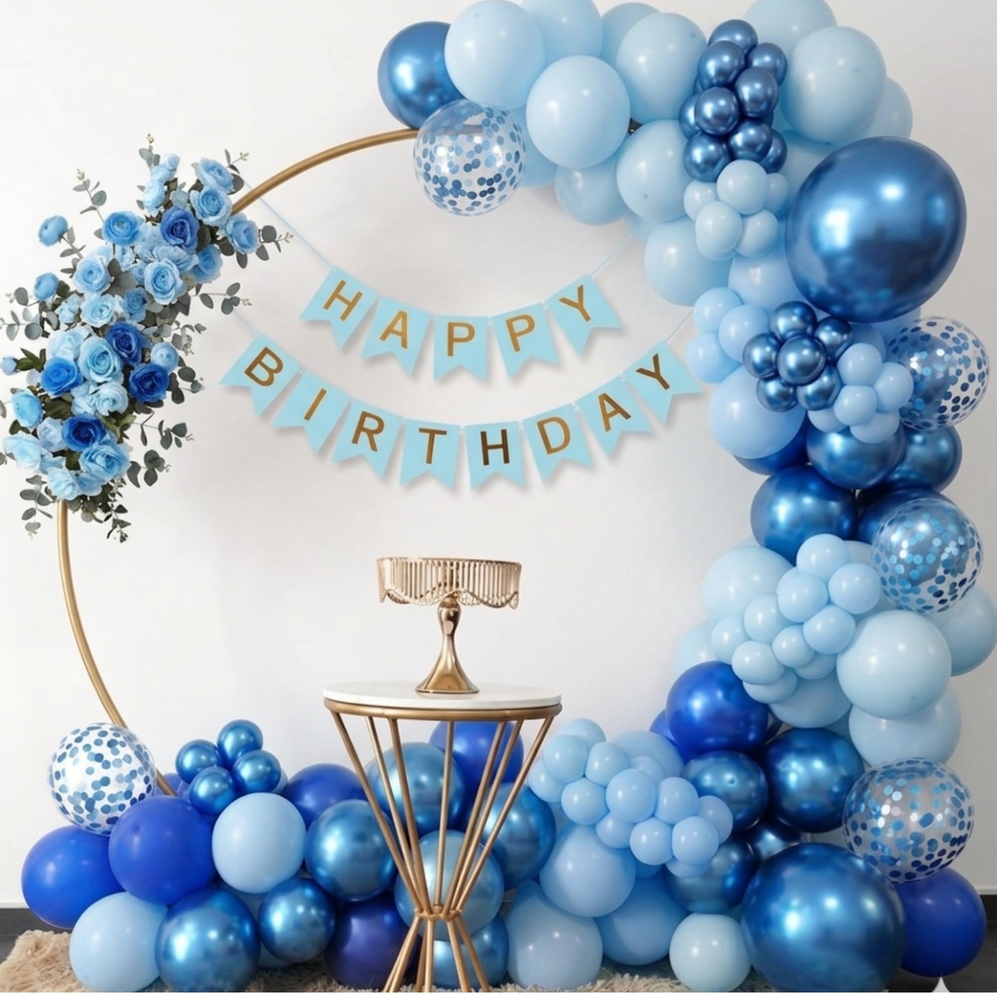 56 Pcs Happy Birthday Balloon Garland Kit - (Pearl Light Blue) Decorations with Arch Strip & Glue Dots - Perfect for Men & Women Birthday Celebration, PARTY DECORATIONS
