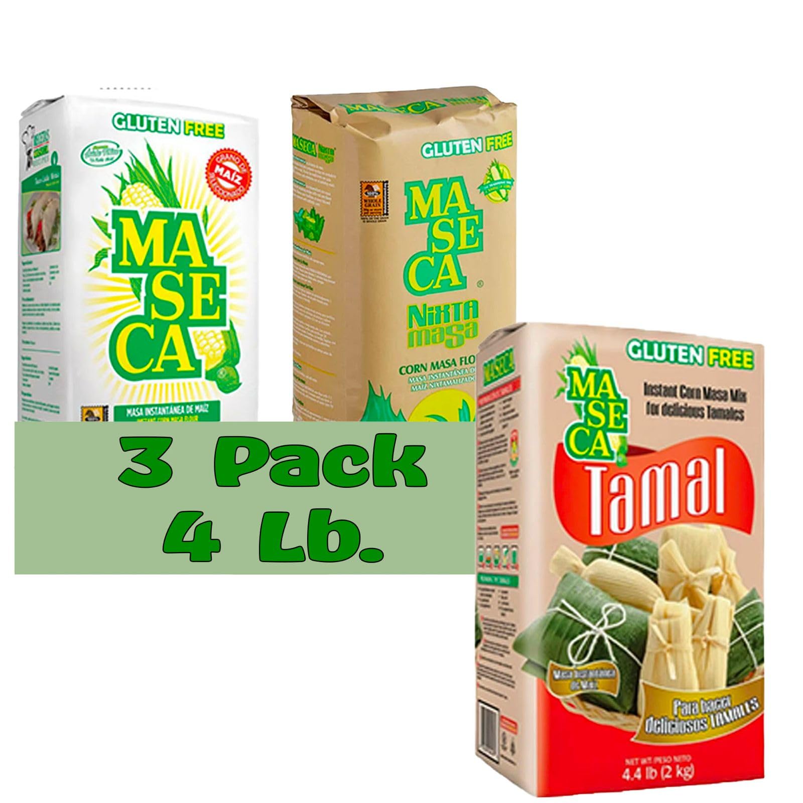 MASECAVariety Pack Gluten Free Instant Corn Masa Flour 4 Lbs Bag 3 Pack