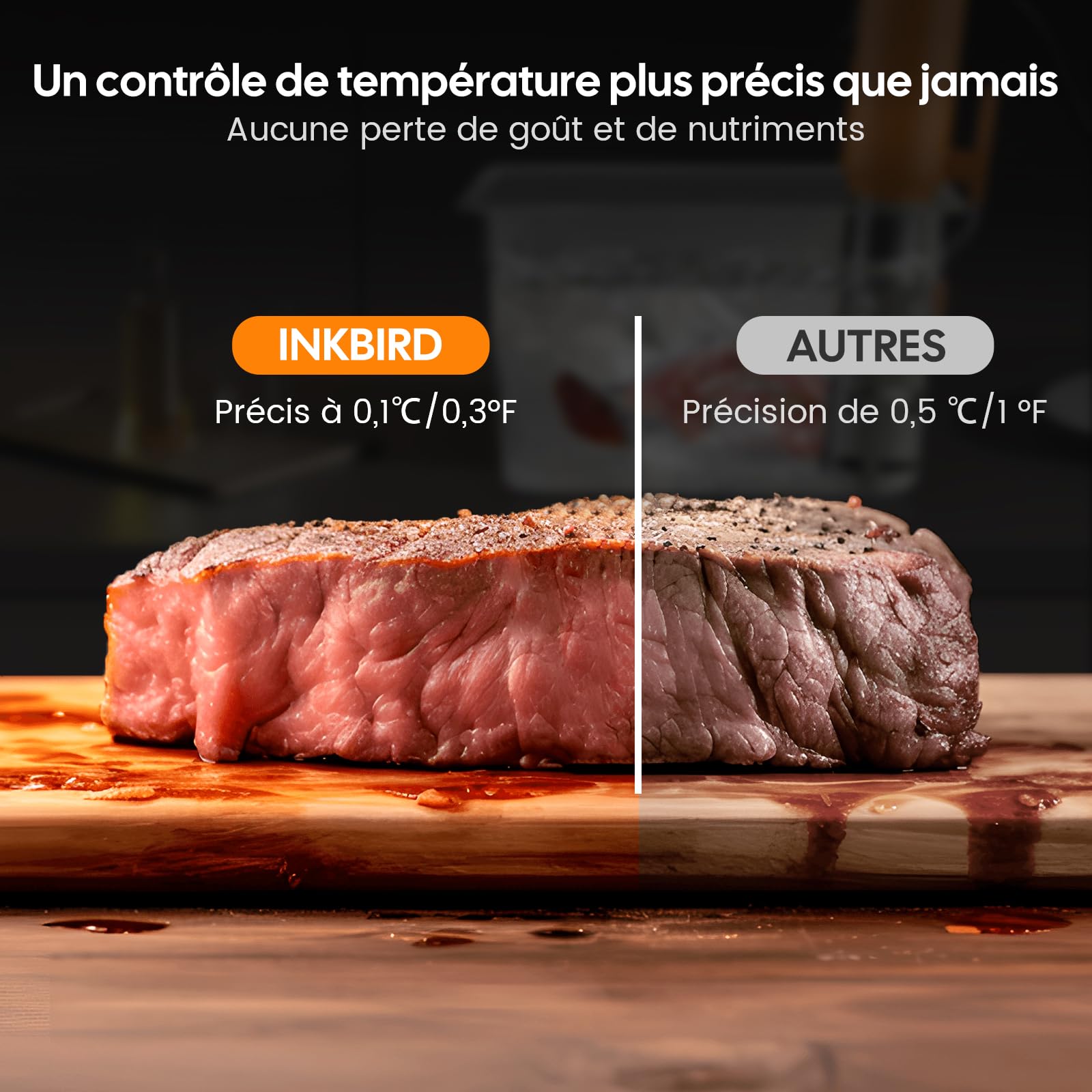 INKBIRD WiFi Thermoplongeur Sous Vide ISV-101W, Cuisson Basse Température 1000W: Écran TFT, Cuisson De Réservation App, Protection Du Niveau D'eau, Avertissement De Température, 0℃~95℃, Réglable 0,1℃