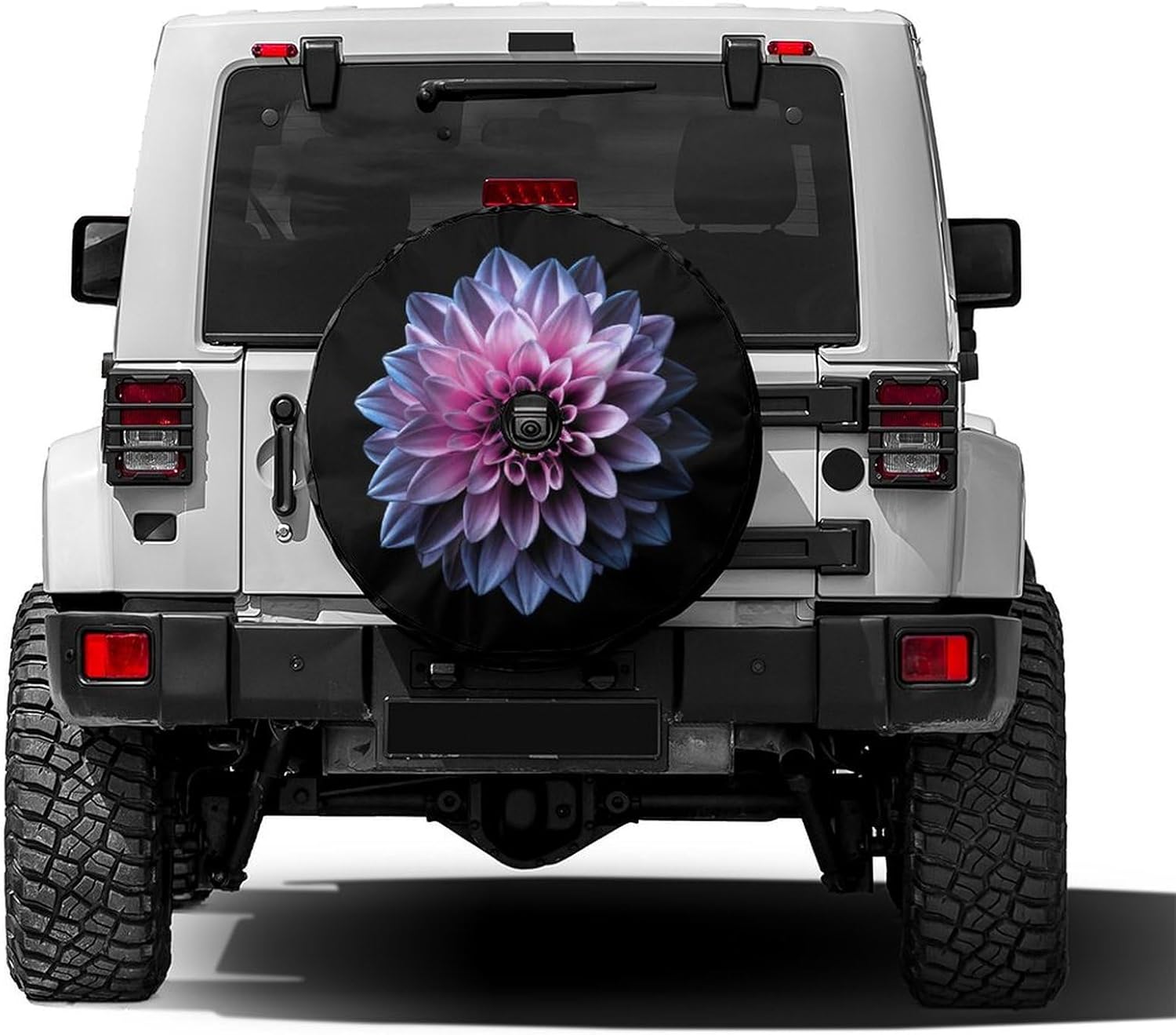 Chrome Pink and Purple Flower Spare Tire Cover with Backup Camera Hole Wheel Tire Cover Fit Trailer, RV, SUV and Many Vehicle 17inch