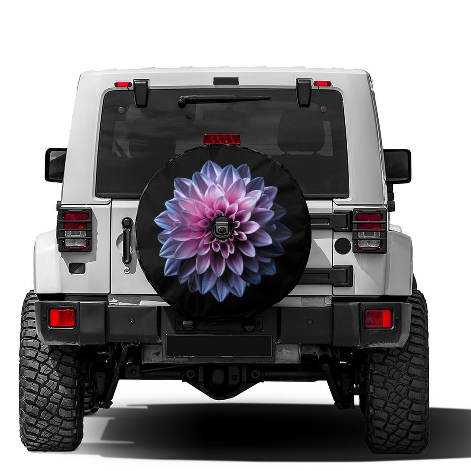 Chrome Pink and Purple Flower Spare Tire Cover with Backup Camera Hole Wheel Tire Cover Fit Trailer, RV, SUV and Many Vehicle 14inch
