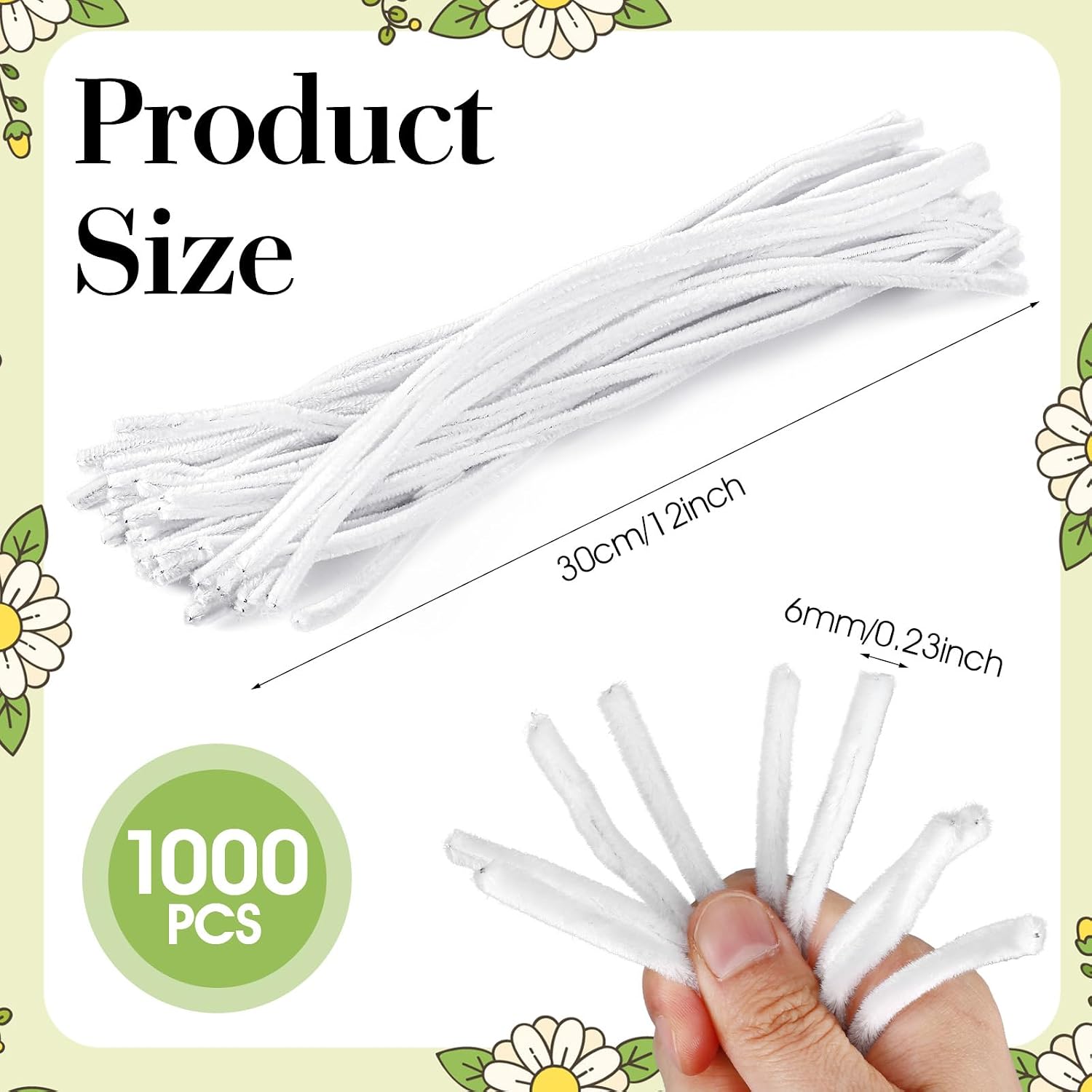1000 Pcs Pipe Cleaners Bulk White Chenille Stems Fuzzy Sticks for DIY Art Crafts Supplies, Creative Decoration, Birthday Party Favor (12 x 0.24 Inch)