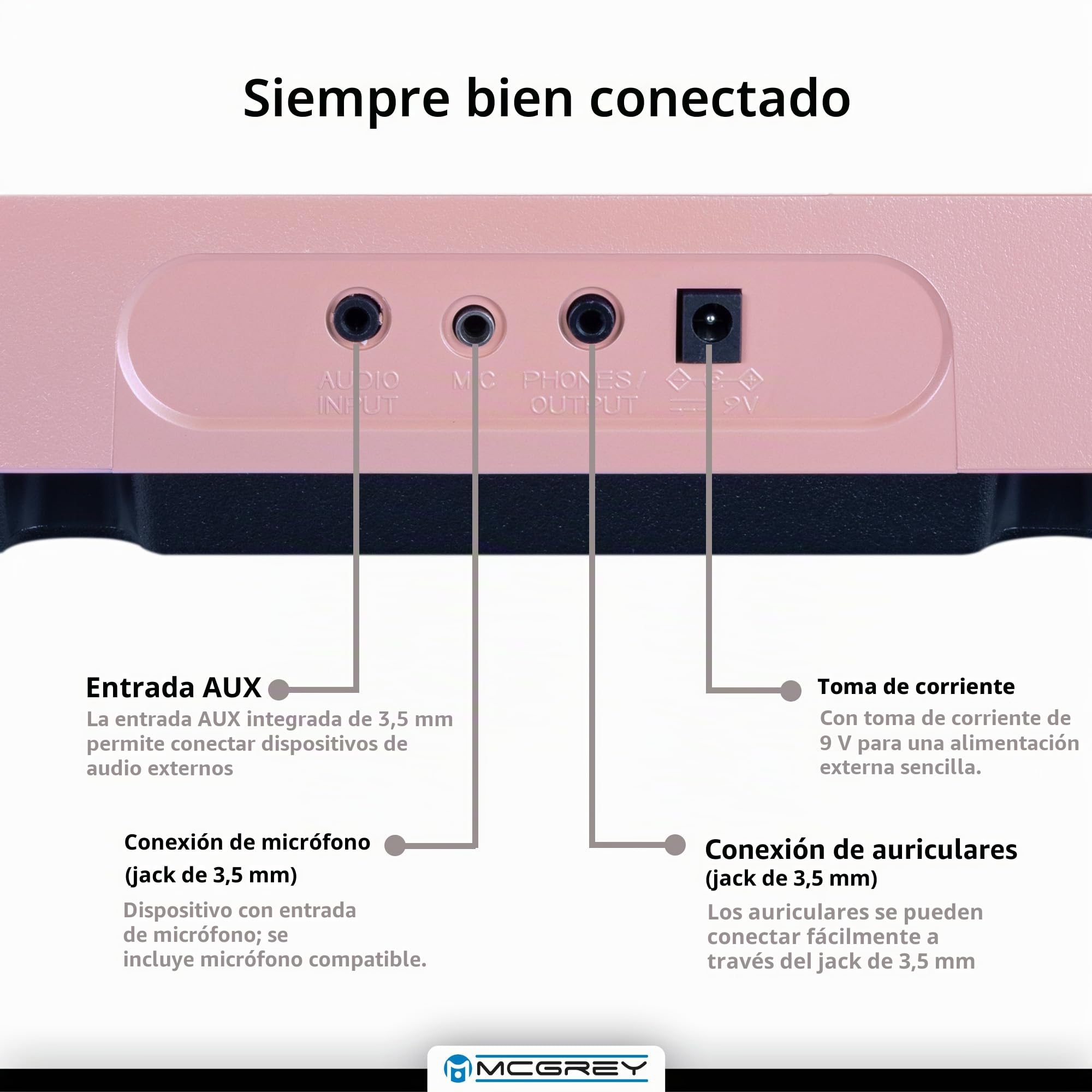McGrey LK-6120-MIC Teclado Con Teclas Iluminadas Con Micrófono, 255 sonidos | Teclado para principiantes con 61 teclas iluminadas, 255 ritmos, 61 sonidos de percusión, 50 canciones demo, Sustain/ Vibrato
