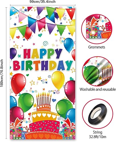 Miniatura 6 de Pancarta colorida de 3 x 6 pies para puerta de fiesta de cumpleaños para niños, recién nacidos, baby shower, feliz cumpleaños, globos de fondo,