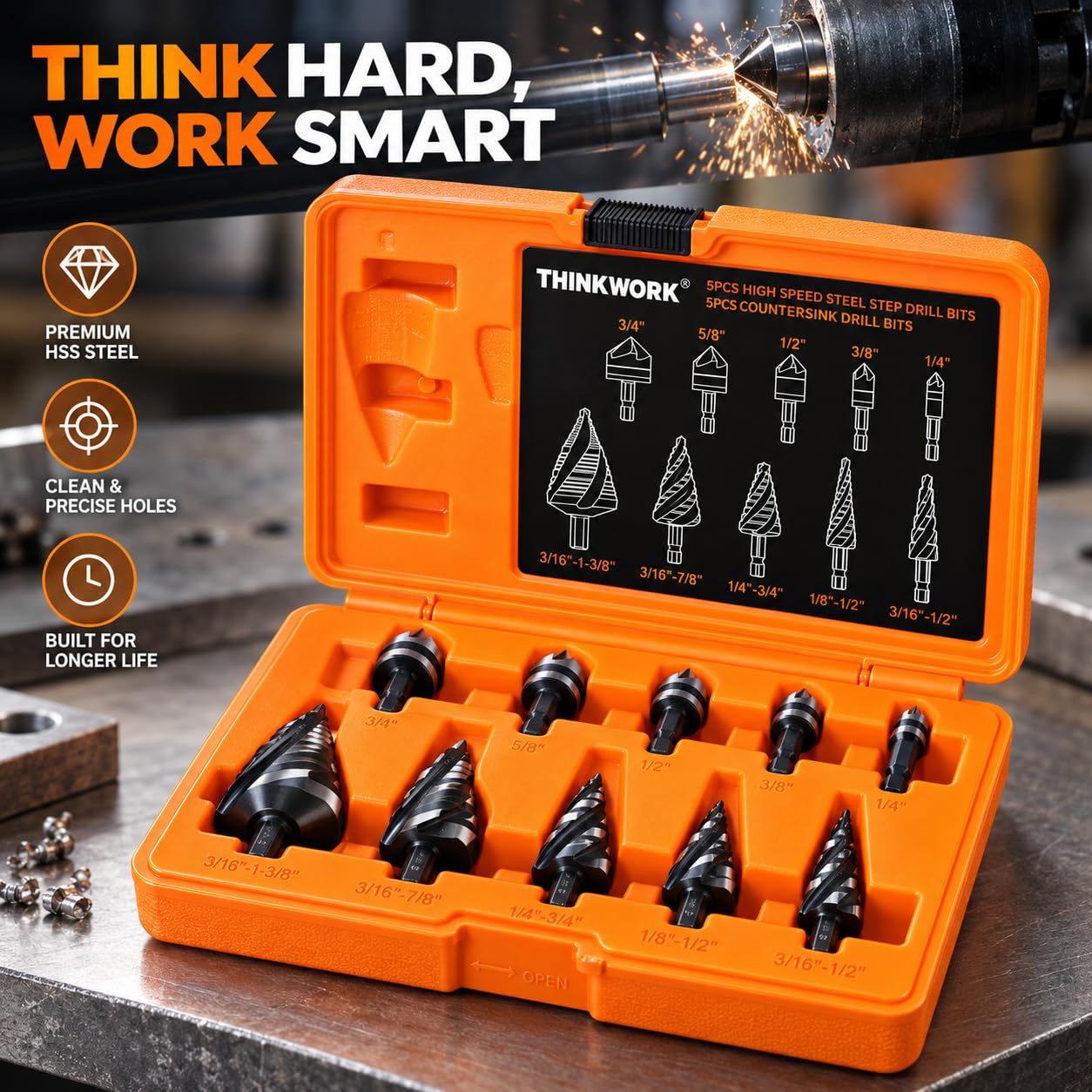 THINKWORK Step Drill & Countersink Set - HSS Precision -7