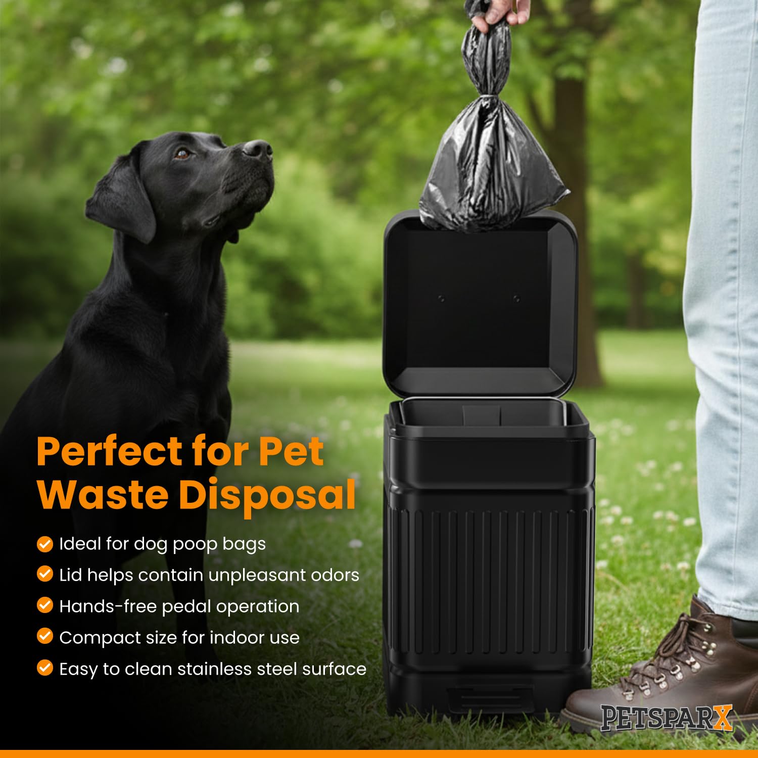 Dog Poop Trash Can with Lid, Stainless Steel Outdoor Pet Waste Bin, Odor Control Step Pedal Garbage Can for Dog Waste, Bathroom, Backyard, Indoor Small Trash Can