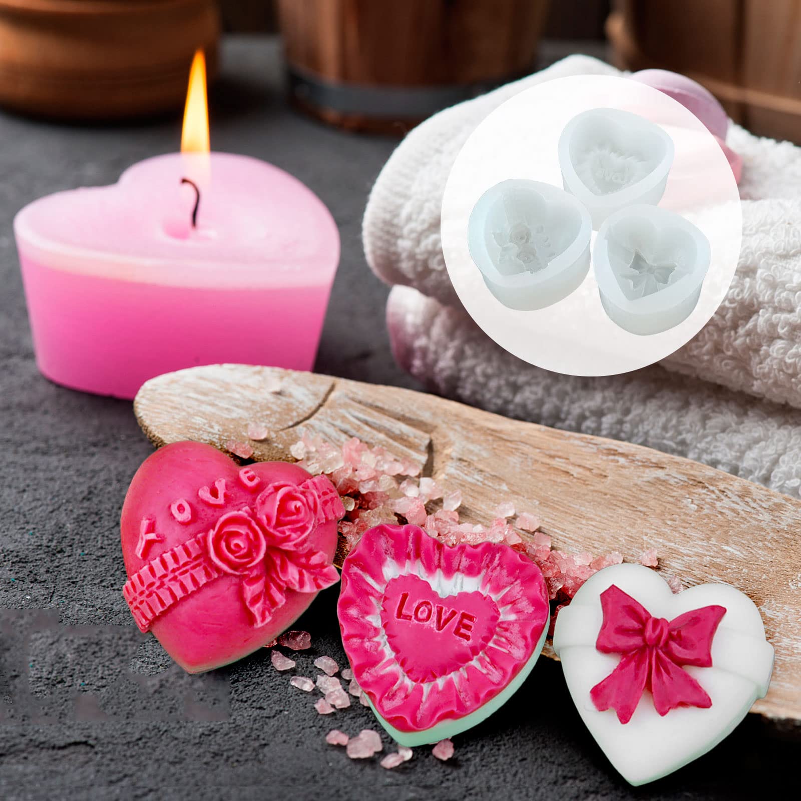 Stampo In Silicone A Forma Di Cuore Per Candele E Resina - Stampi Fai Da Te Riutilizzabili Per Gesso E Decorazioni (Doppio Cuore) - 2
