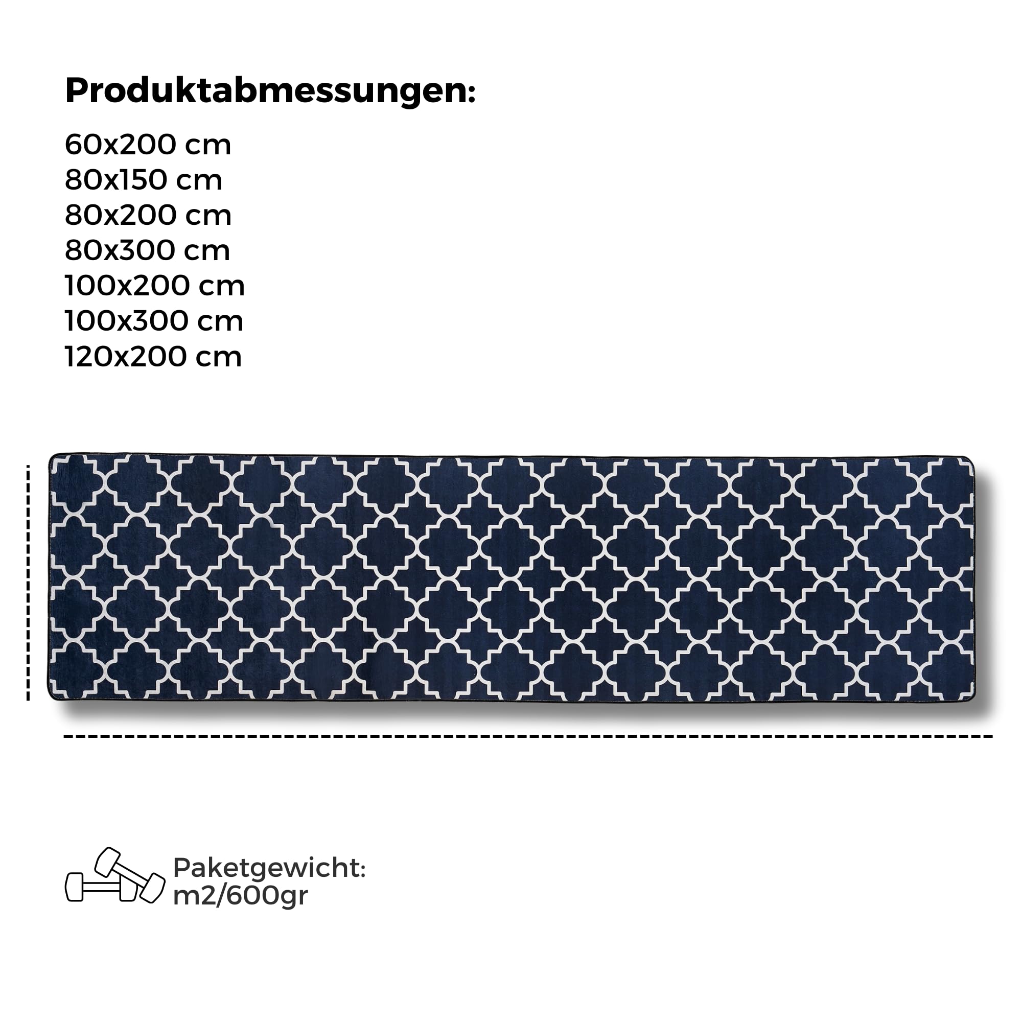 Läufer Teppich, Küchenteppich, Waschbar Küchen läufer, Moderne geometrische rutschfest Flur Teppich Läufer schwarz weiß (schwarz, 100 x 300 cm)