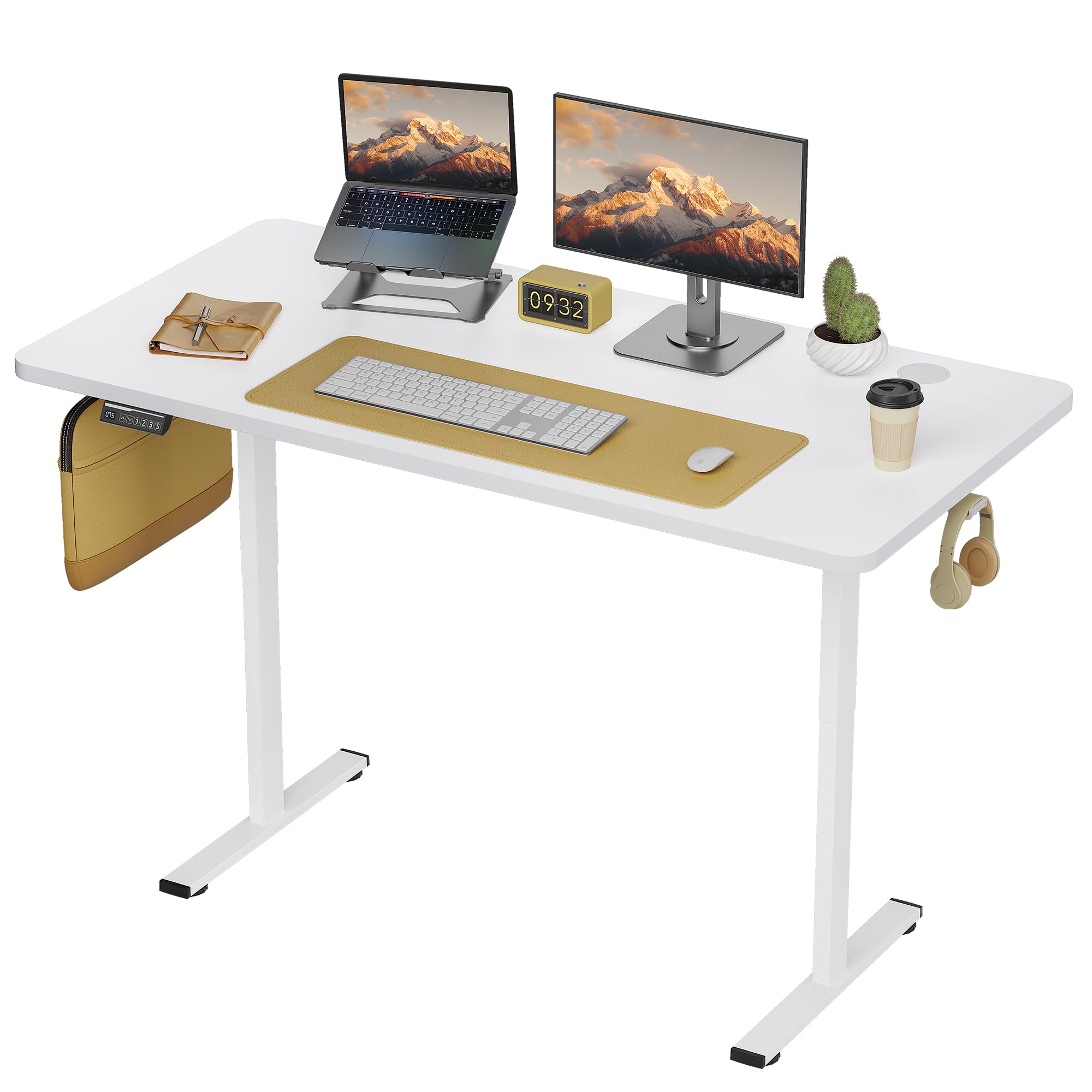 Simple Deluxe Electric Standing Desk, 24x48 Inches, Modern, Ergonomic, Adjustable Height, Sit Stand Up Desk with Cable Management, White